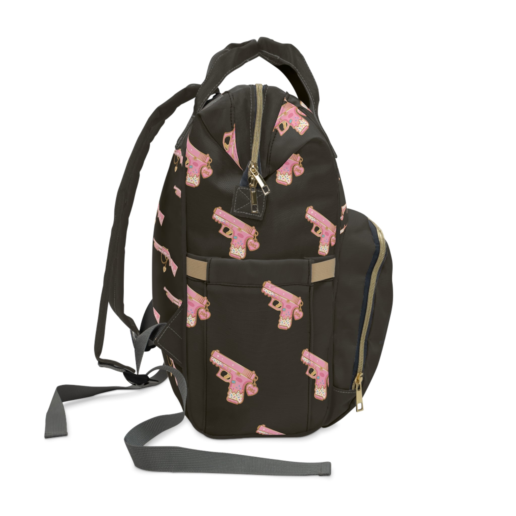 Black & Pink Multigun Print Backpack
