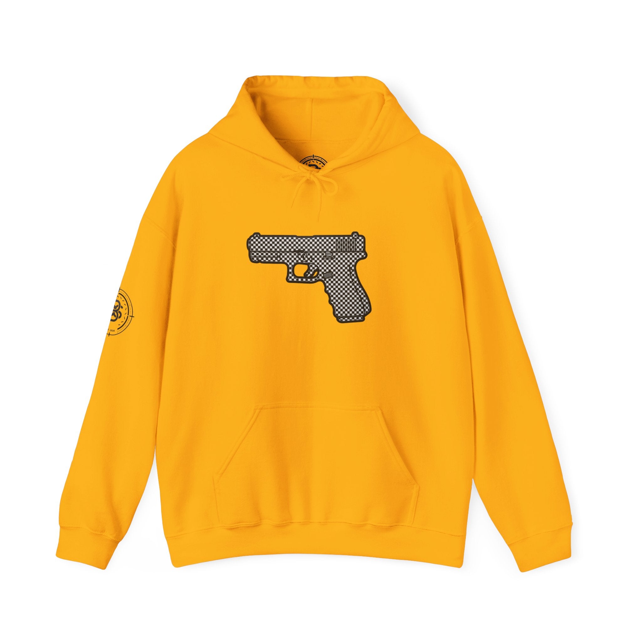 Checker Pistol Silhouette Hoodie - Graphic Pistol Pullover