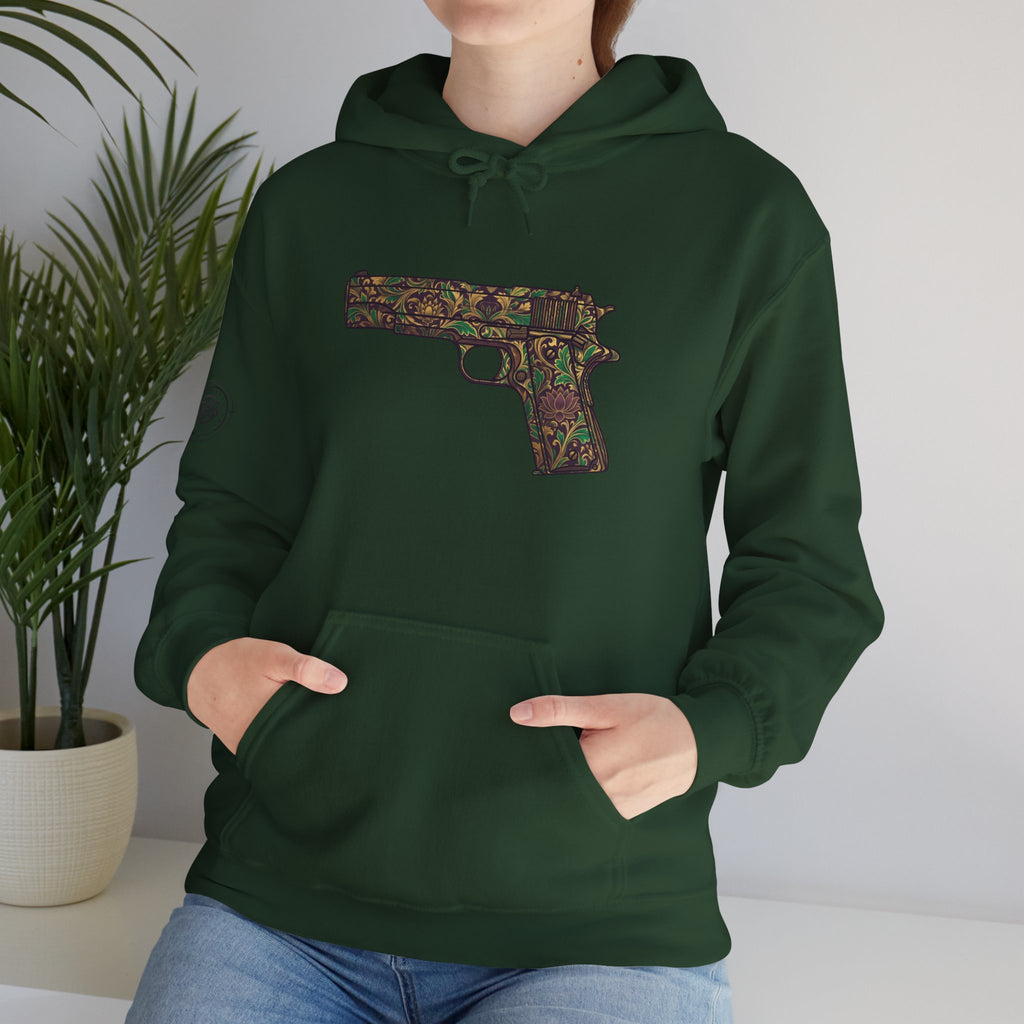Floral Pistol Hoodie — Vintage Gun Graphic Hoodie