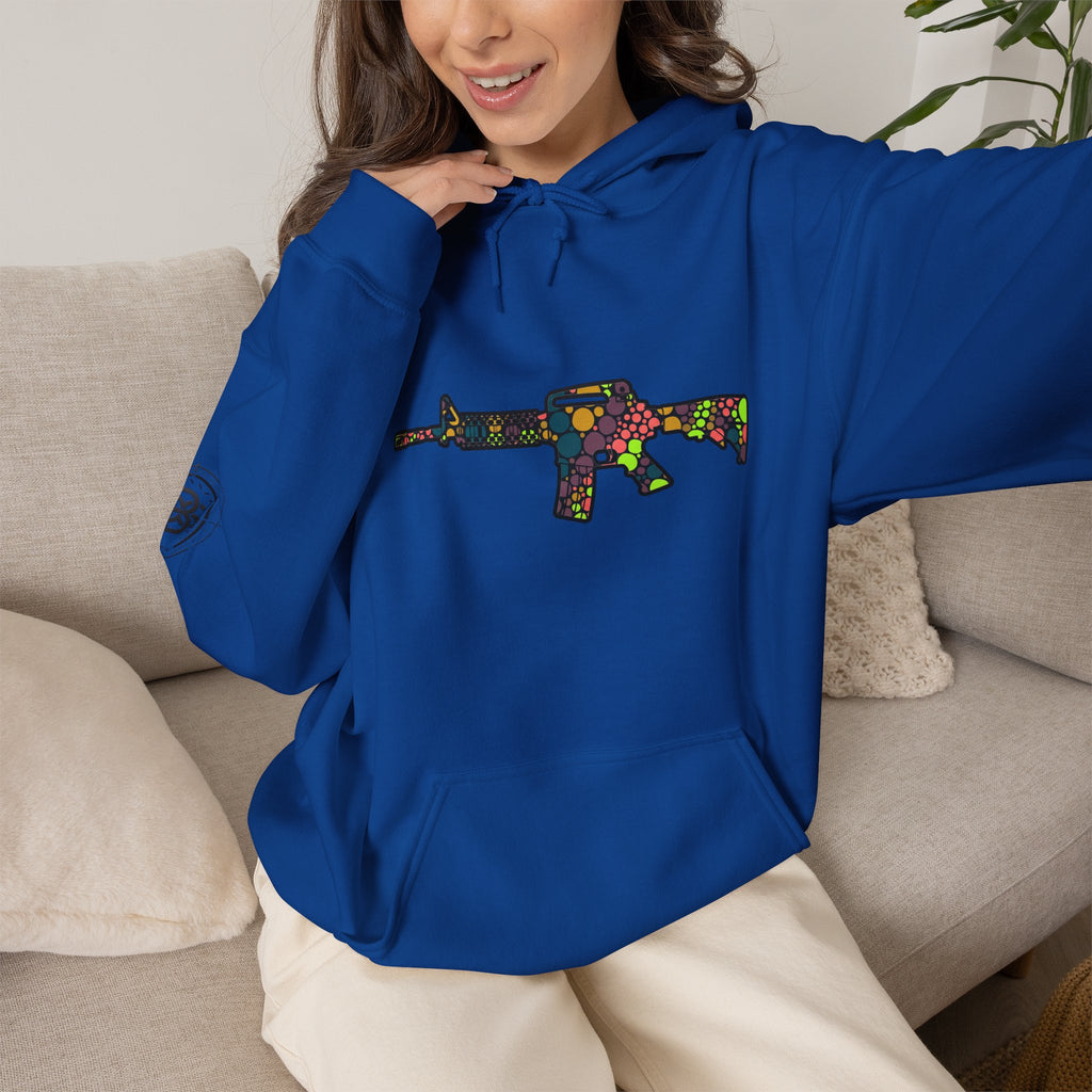 Rifle Dot Pattern Hoodie — Colorful Tactical Graphic Sweatshirt