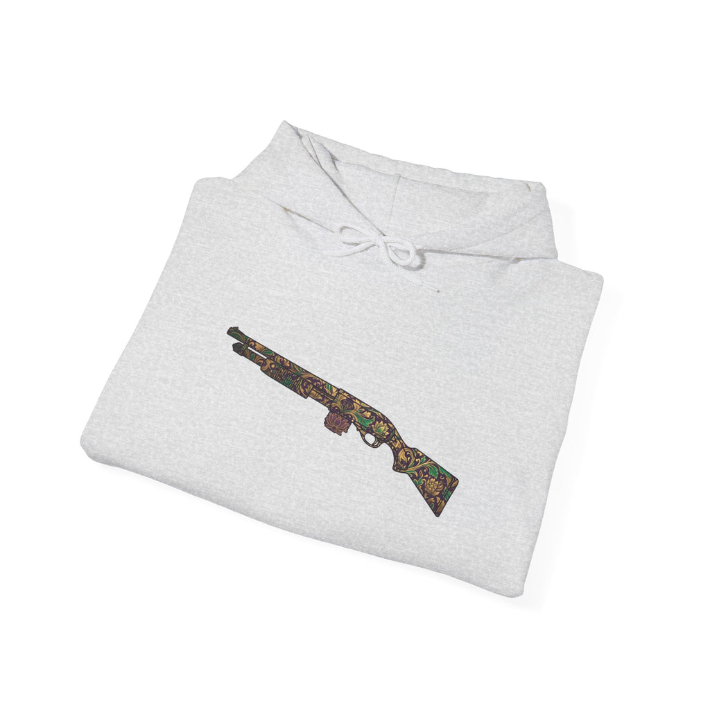 Floral Shotgun Hoodie-Vintage Gun Graphic