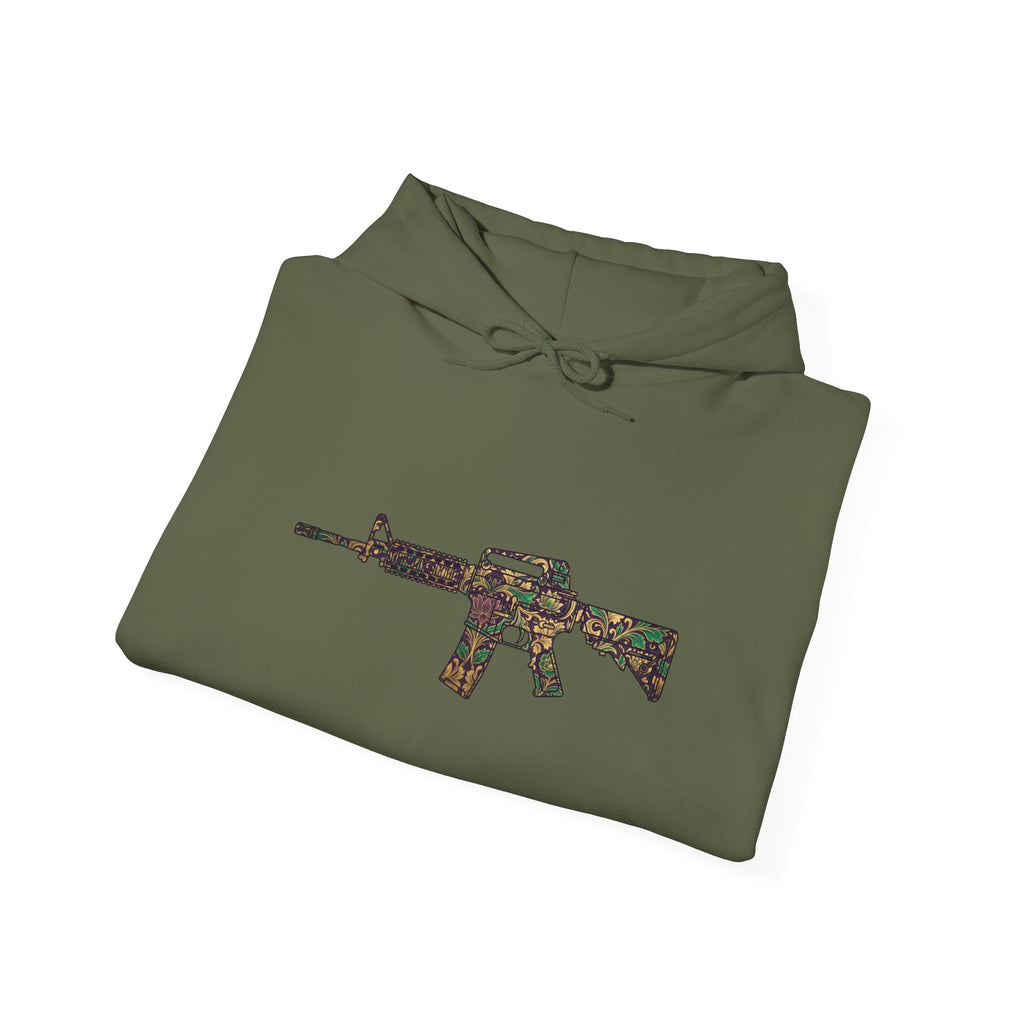 Floral AR Rifle-Vintage Gun Graphic Hoodie