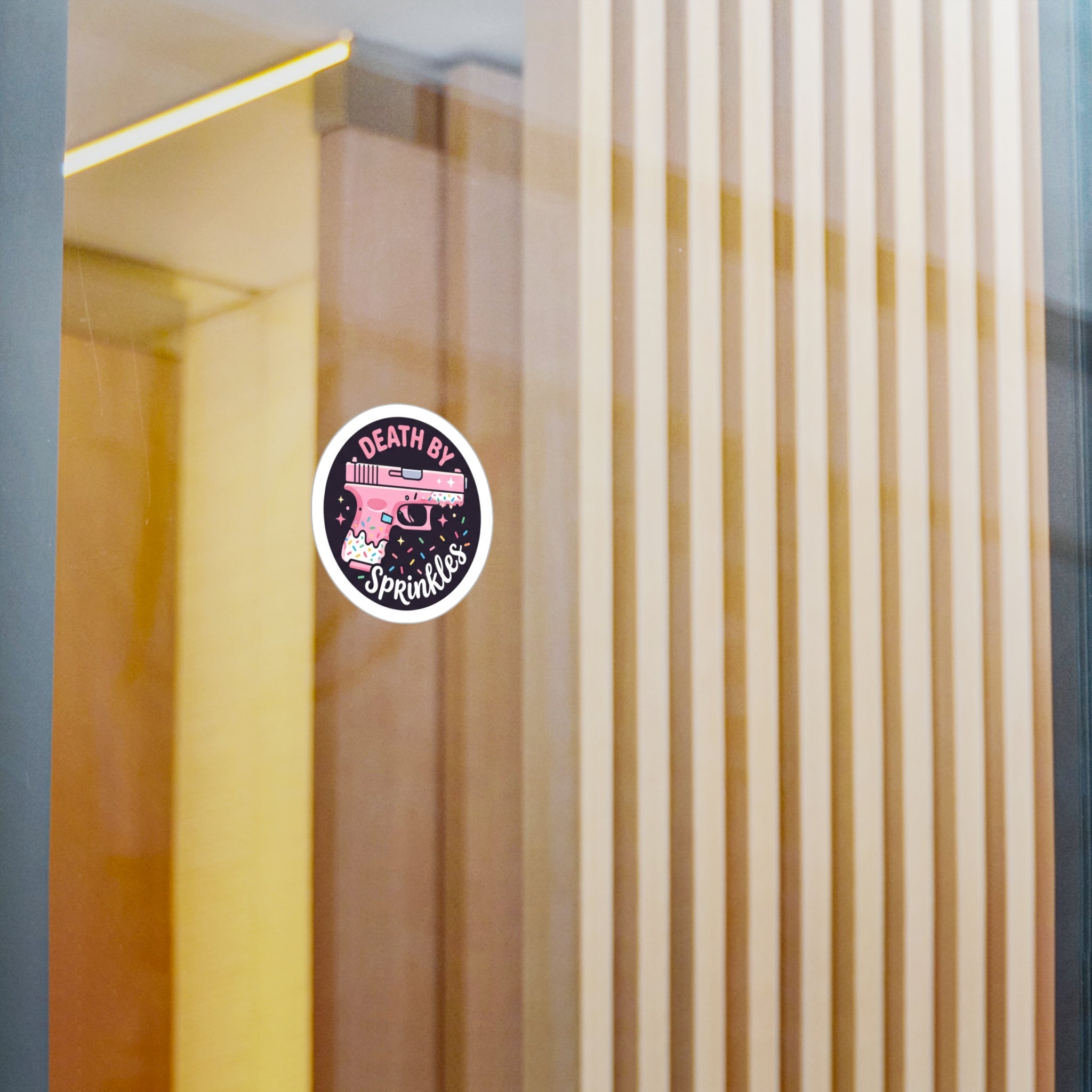 "Death by Sprinkles" Pink Gun Kiss-Cut Vinyl Decal Sticker