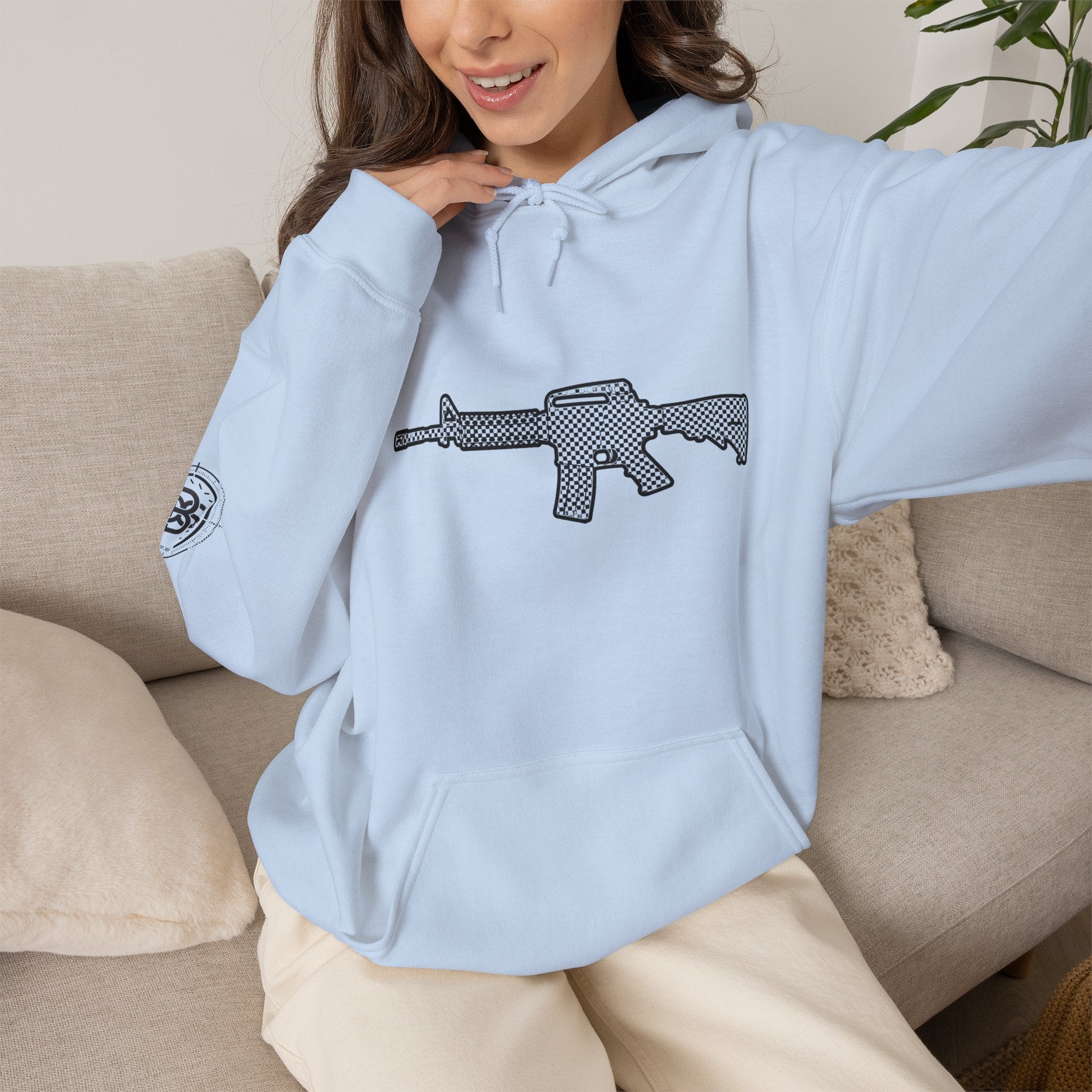 Checker Rifle Outline Graphic Hoodie
