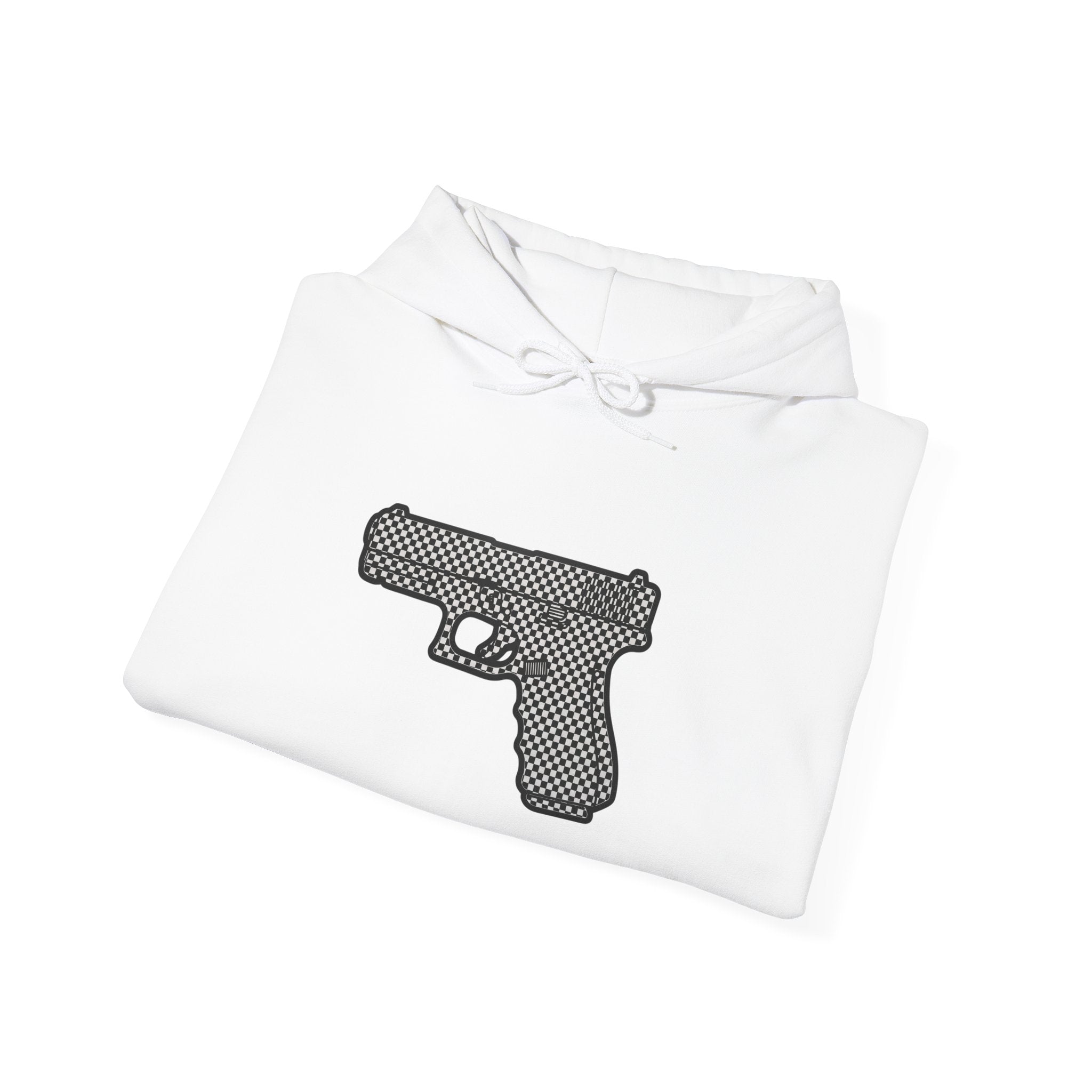 Checker Pistol Silhouette Hoodie - Graphic Pistol Pullover