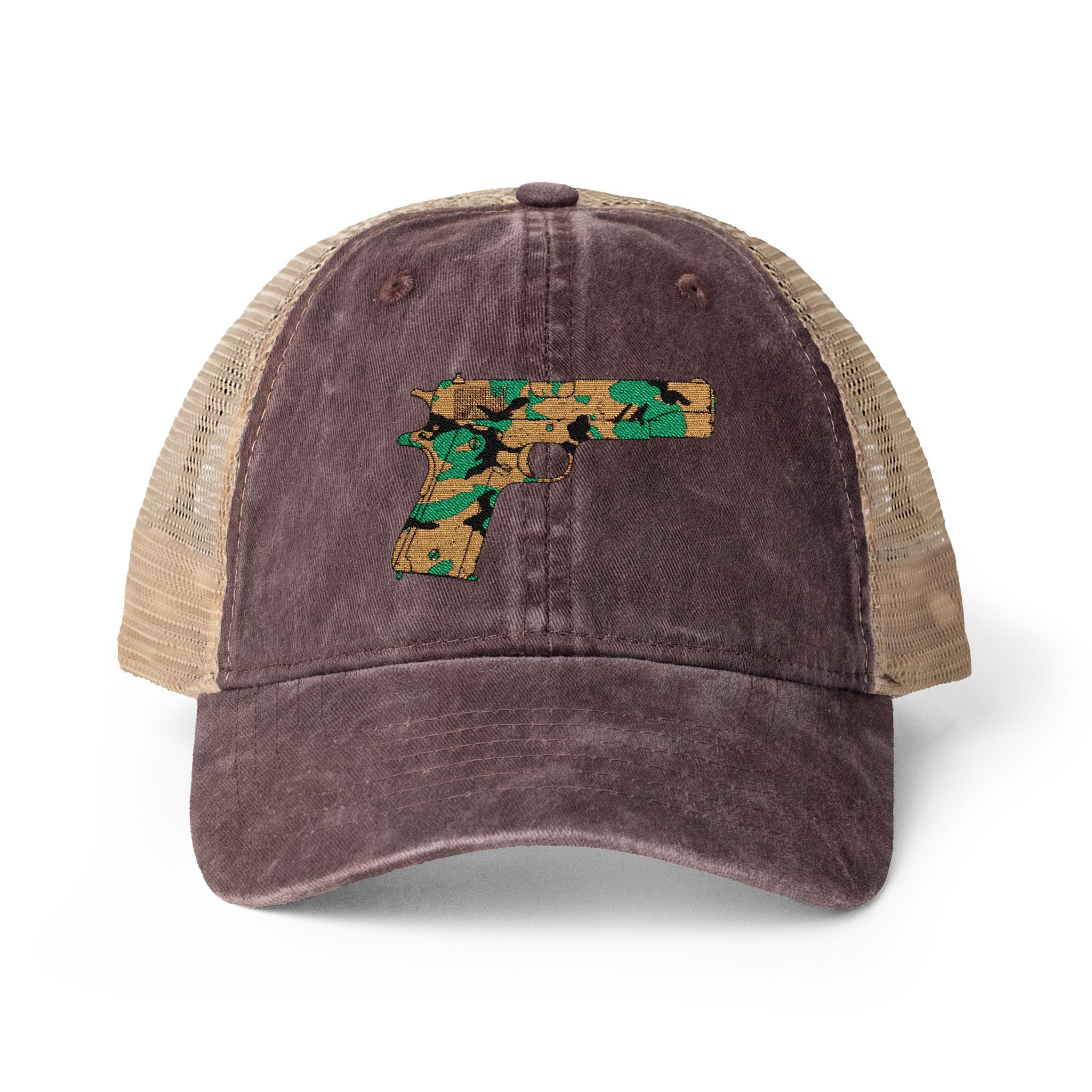 The Camo Collection- pistol-Women's Washed Mesh-Back Cap