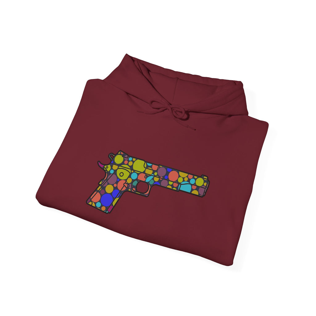 Dots Pistol Silhouette Hoodie — Colorful Mosaic Pistol Graphic Sweatshirt