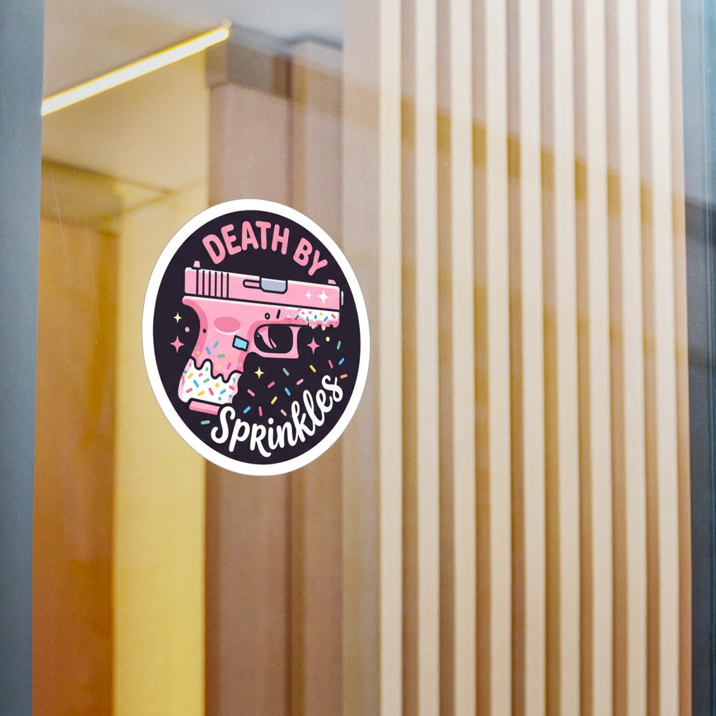"Death by Sprinkles" Pink Gun Kiss-Cut Vinyl Decal Sticker