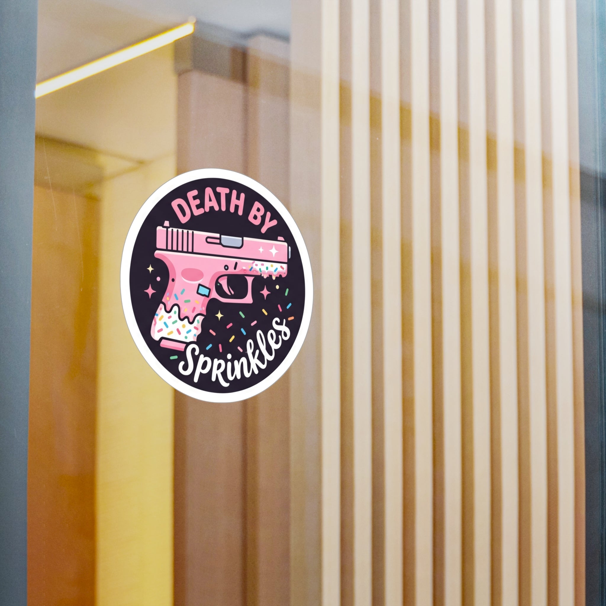 "Death by Sprinkles" Pink Gun Kiss-Cut Vinyl Decal Sticker
