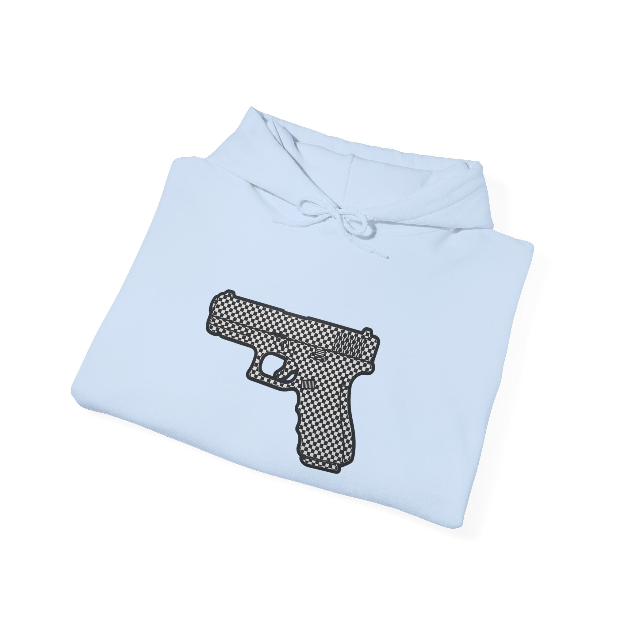Checker Pistol Silhouette Hoodie - Graphic Pistol Pullover
