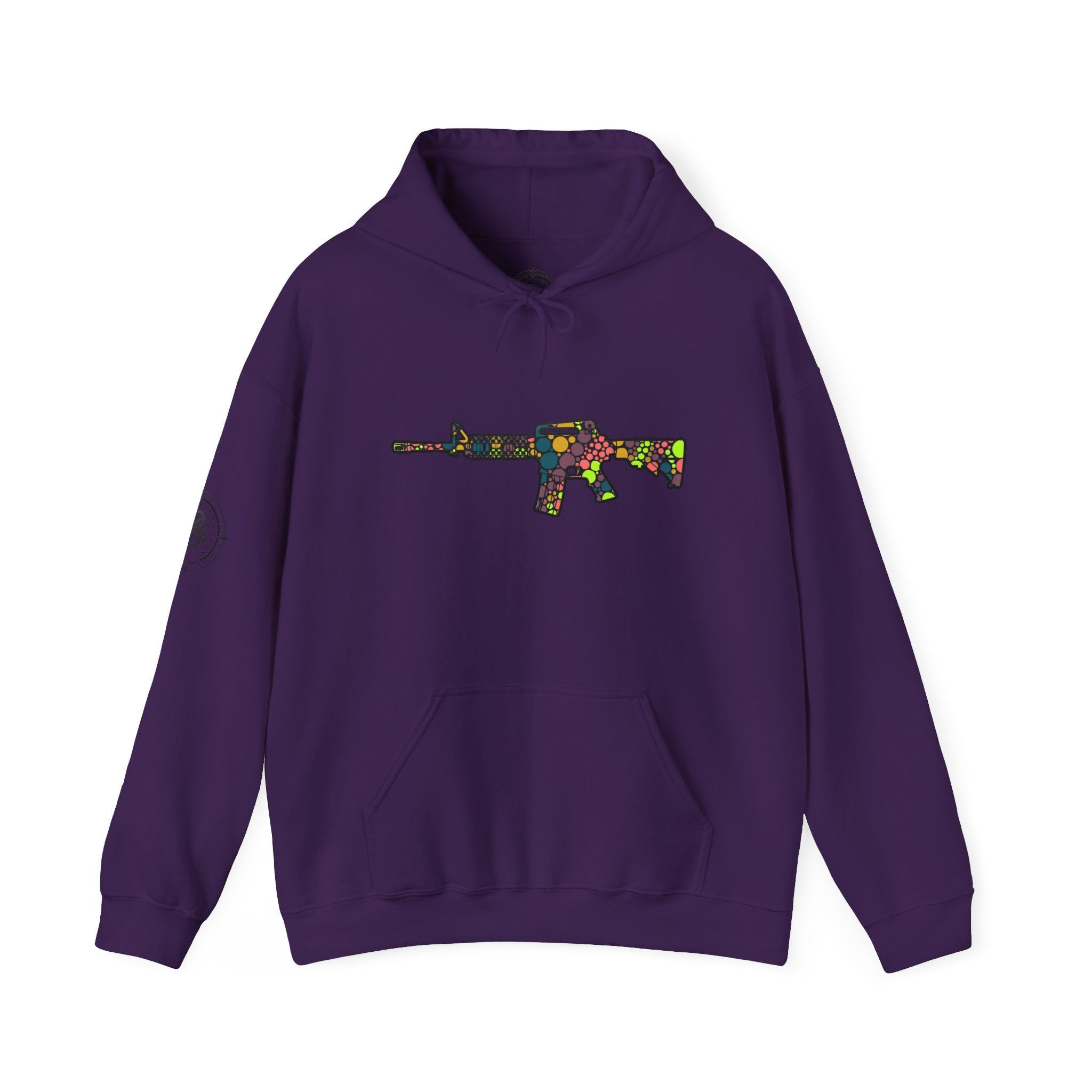 Rifle Dot Pattern Hoodie — Colorful Tactical Graphic Sweatshirt