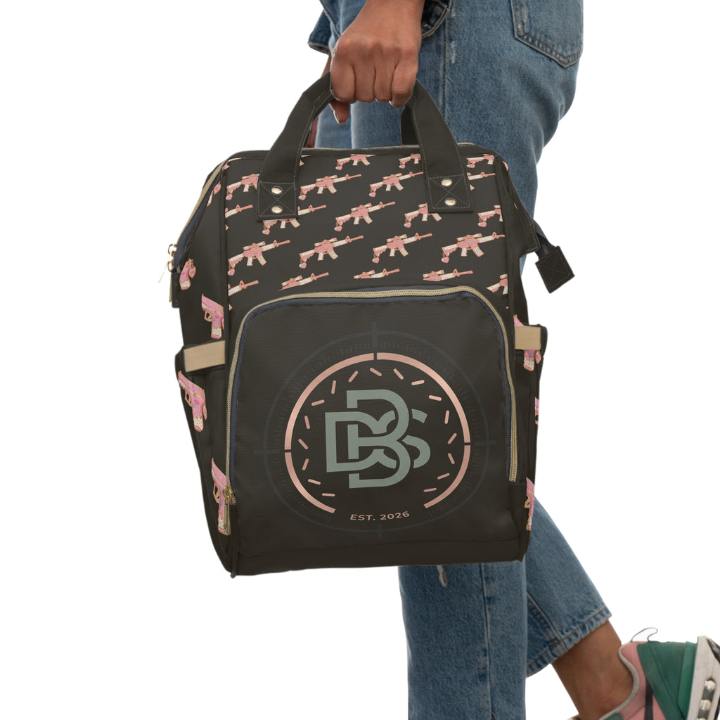 Black & Pink Multigun Print Backpack