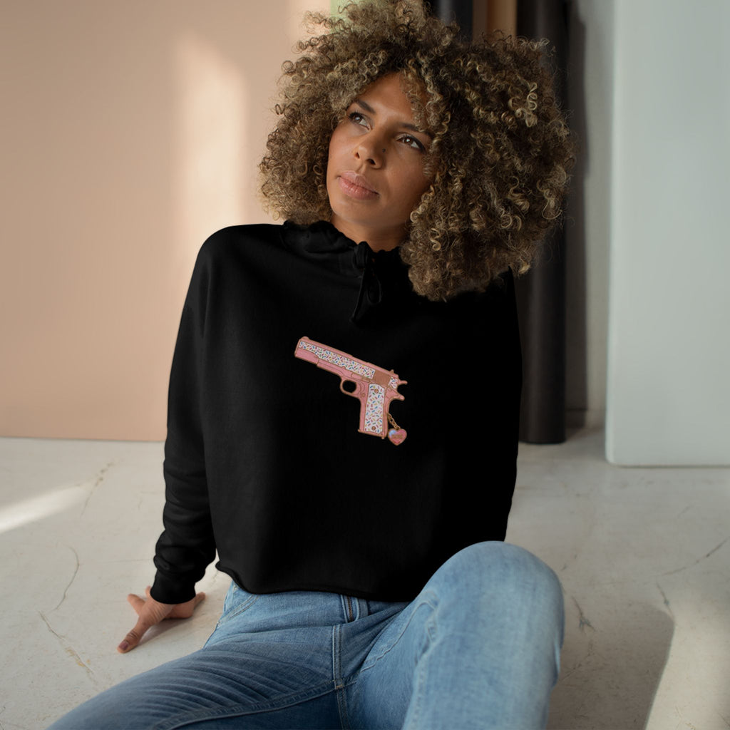 Large Pistol Crop Hoodie — Minimalist Feminine Streetwear