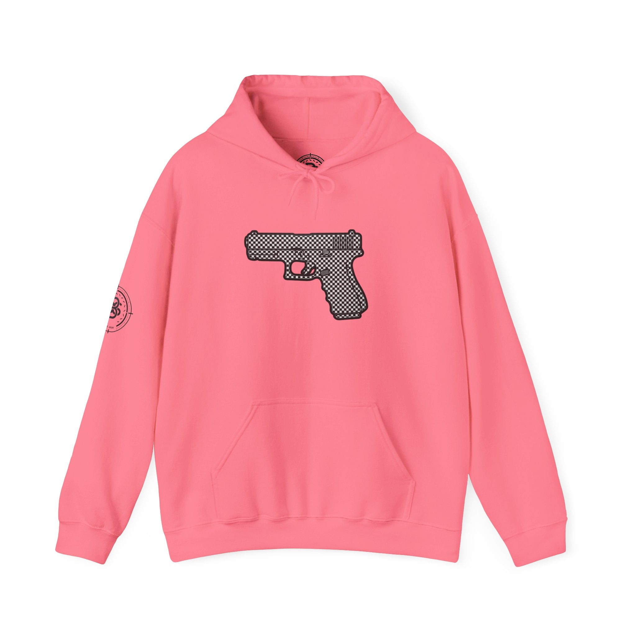 Checker Pistol Silhouette Hoodie - Graphic Pistol Pullover