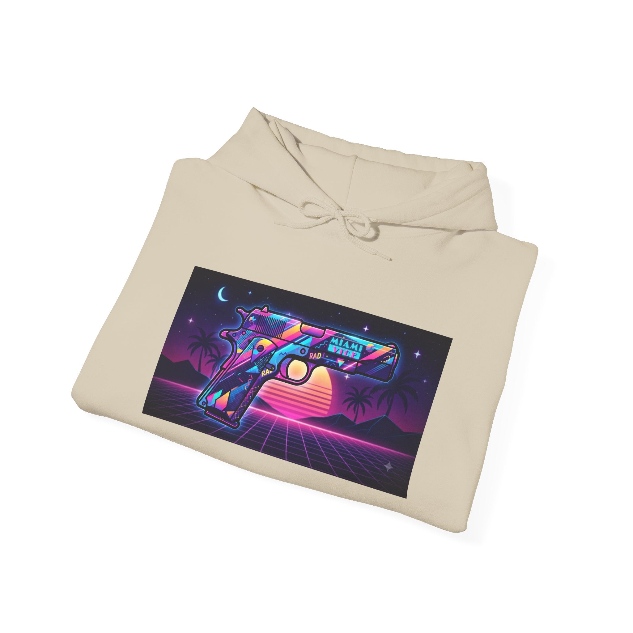 Retro 80's Pistol Sunset Hoodie — Neon Synthwave Vaporwave Graphic
