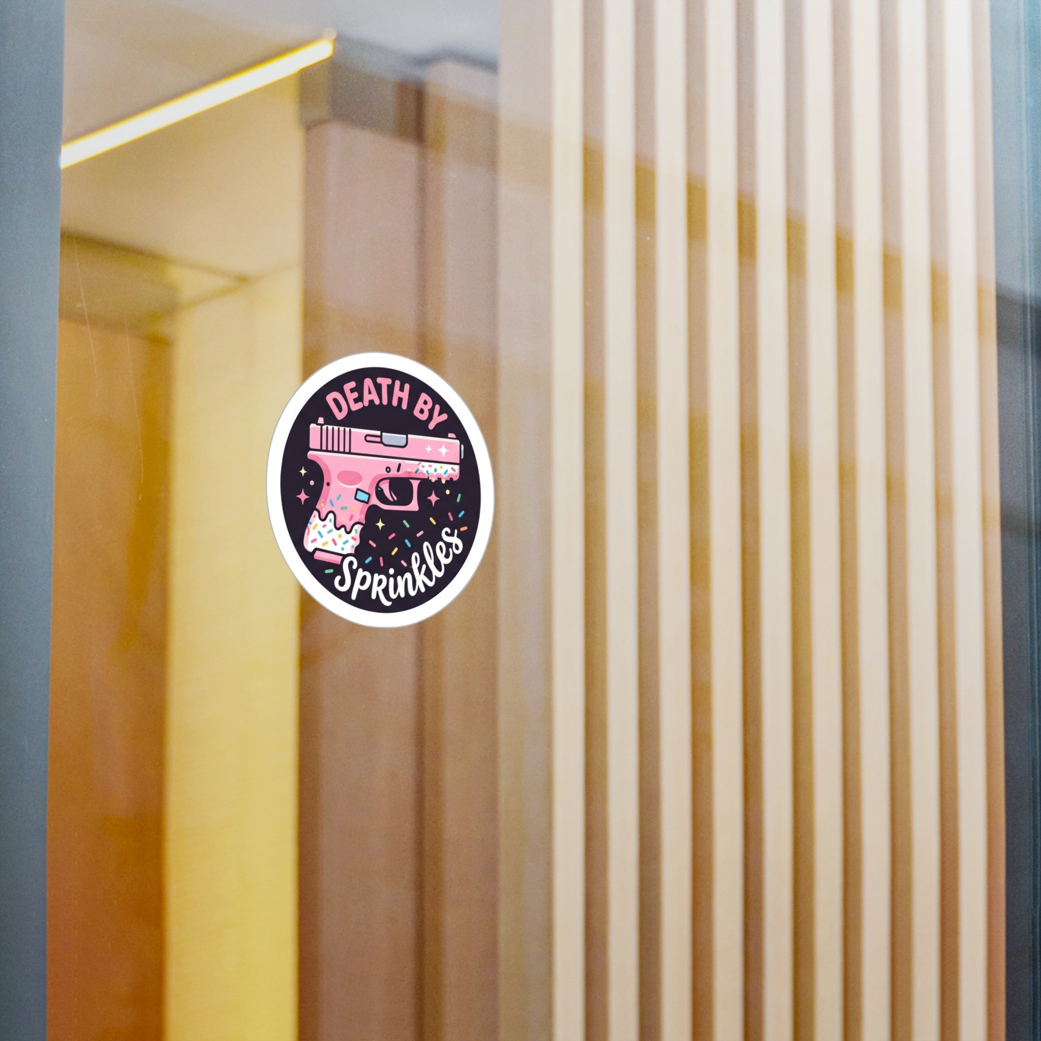 "Death by Sprinkles" Pink Gun Kiss-Cut Vinyl Decal Sticker