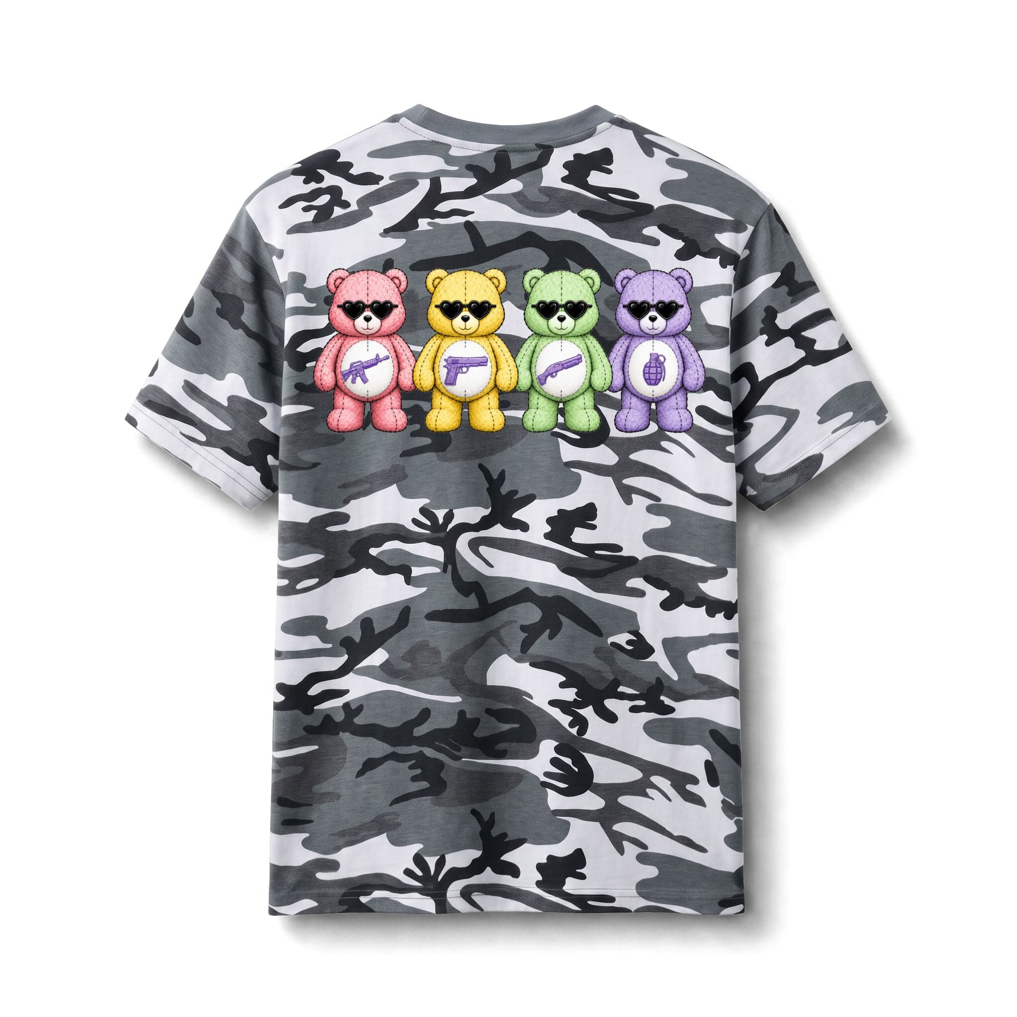 Camo Teddy Bears Tee – 'Death By Sprinkles' Graphic Cotton T-Shirt