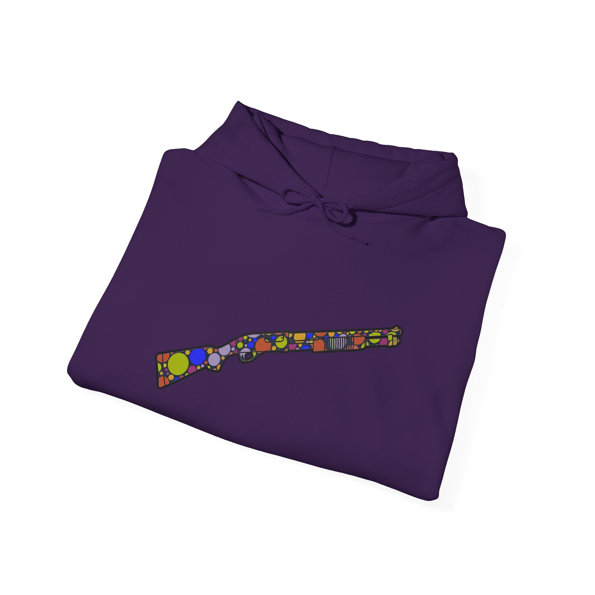 Shotgun Dot Silhouette Hoodie — Colorful Retro Hunting Sweatshirt