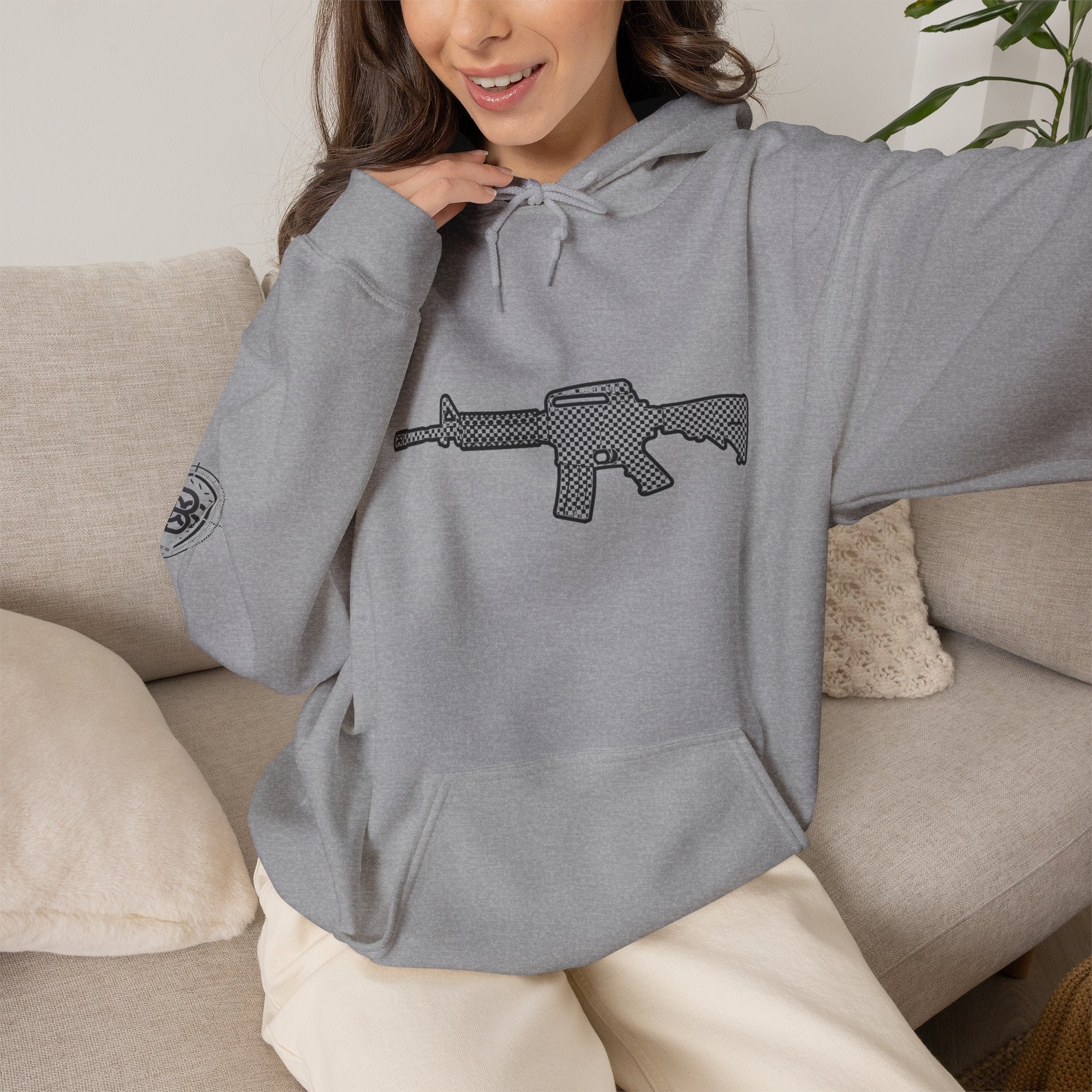 Checker Rifle Outline Graphic Hoodie