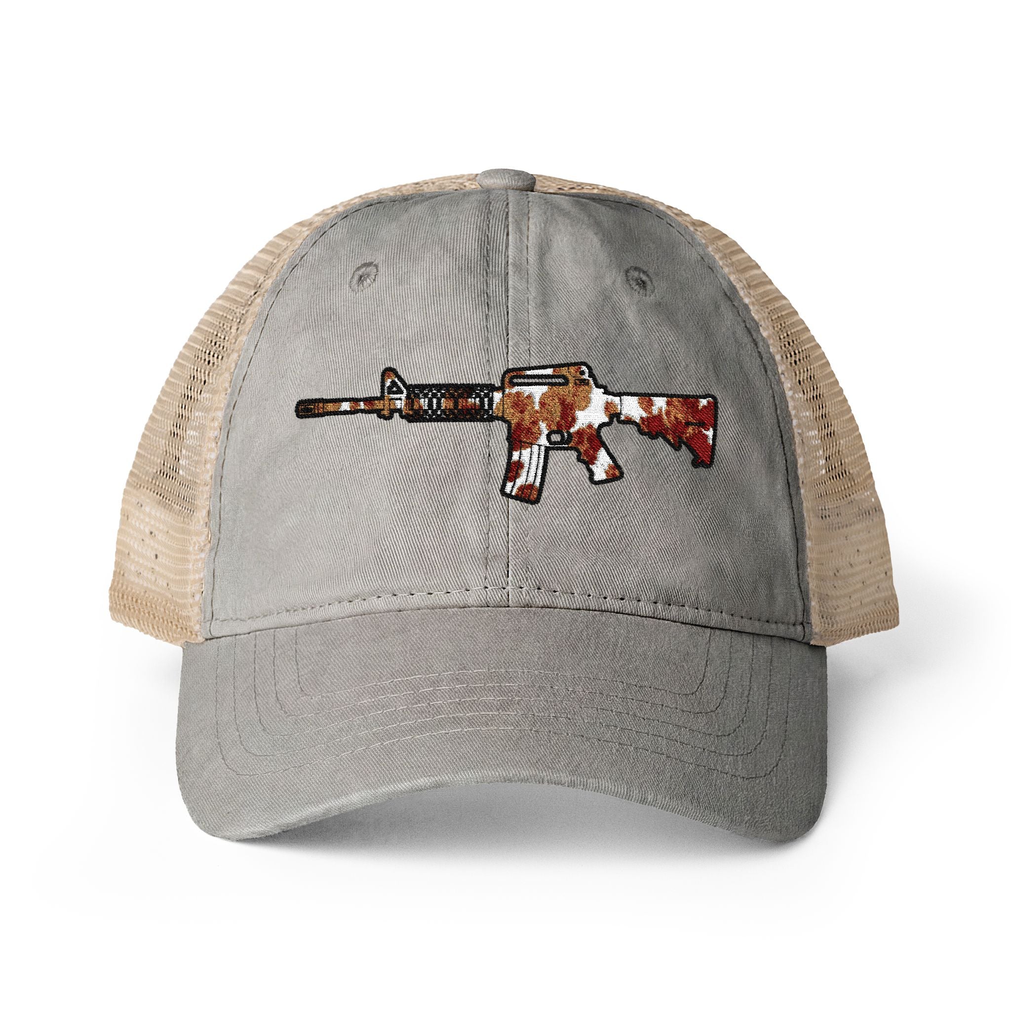 Cow Print AR Rifle Women's Washed Mesh-Back Cap