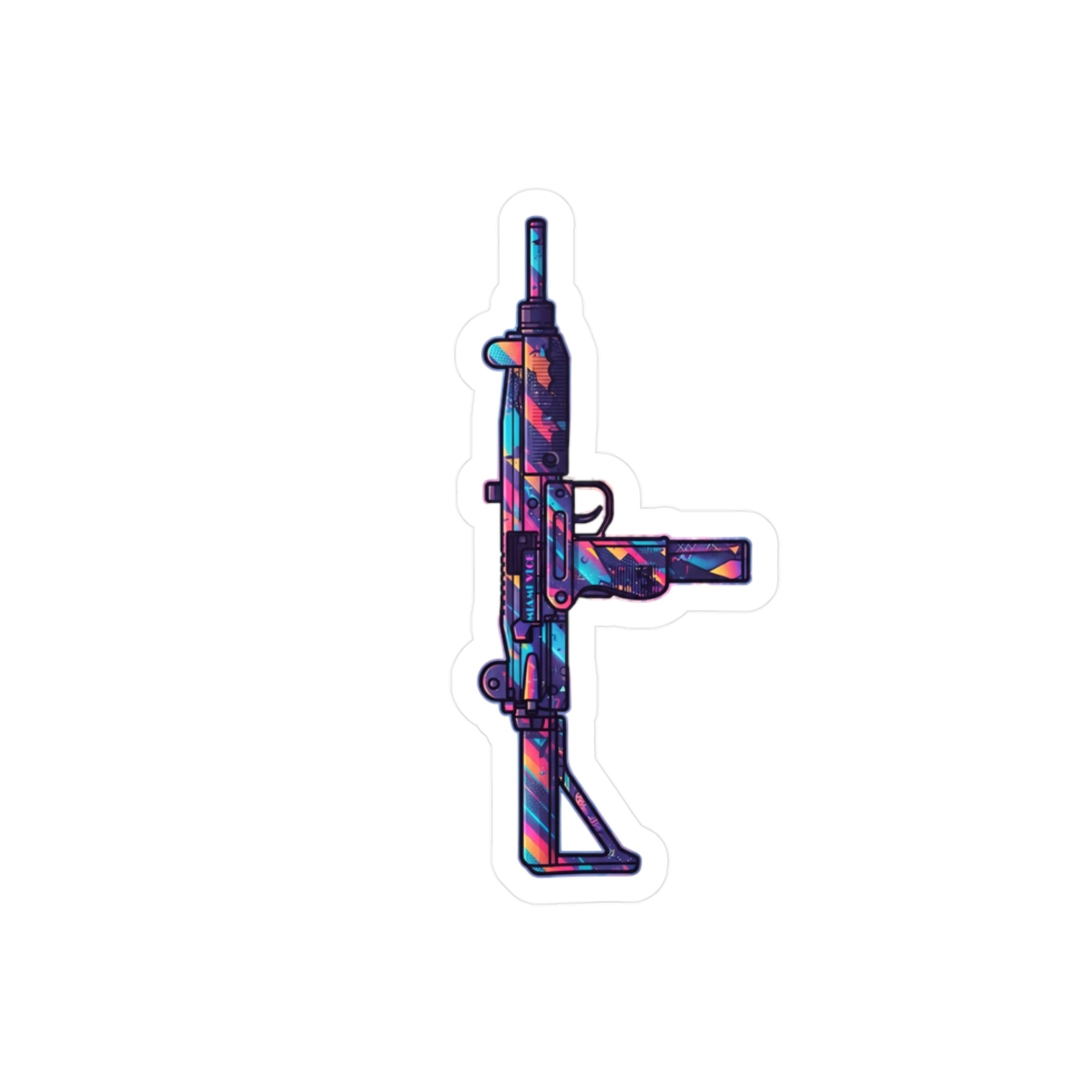 Retro UZI Vinyl Sticker — Psychedelic Submachine Gun Kiss-Cut Decal