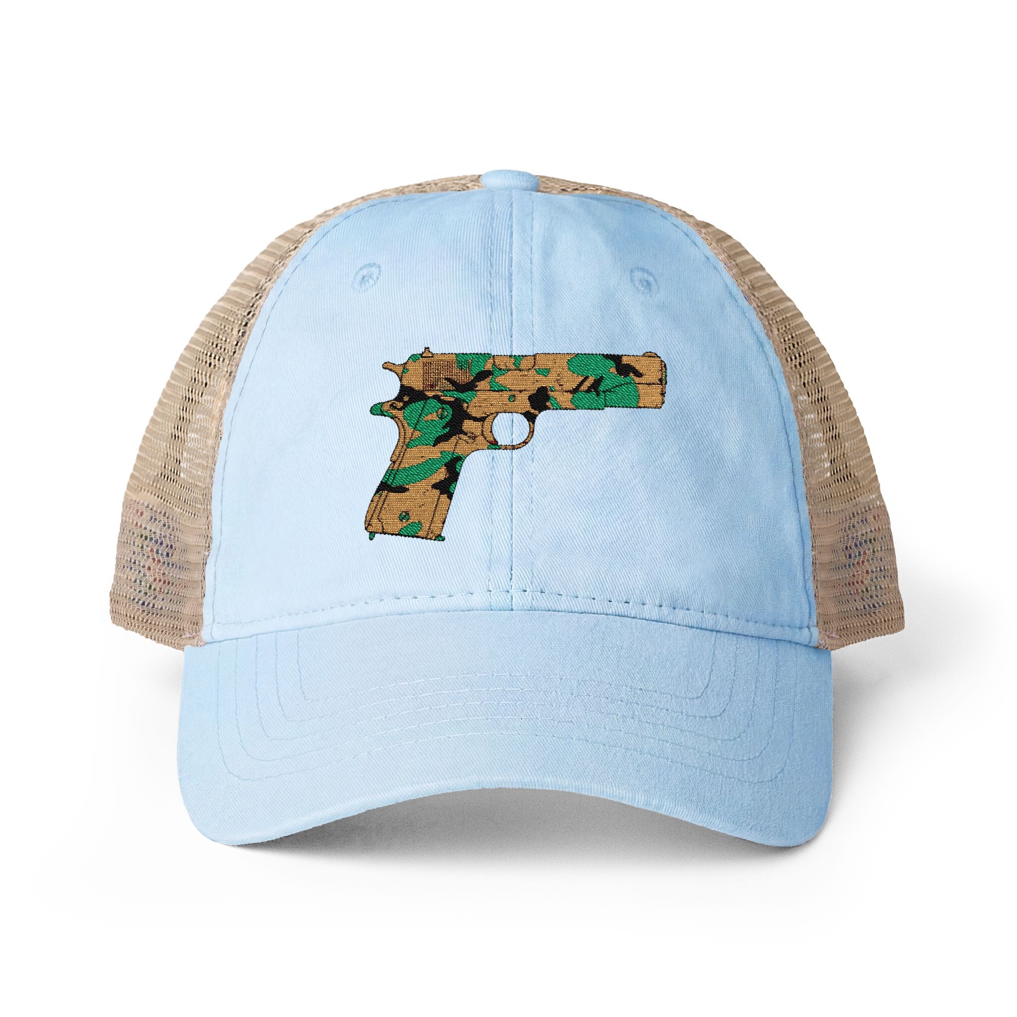 The Camo Collection- pistol-Women's Washed Mesh-Back Cap