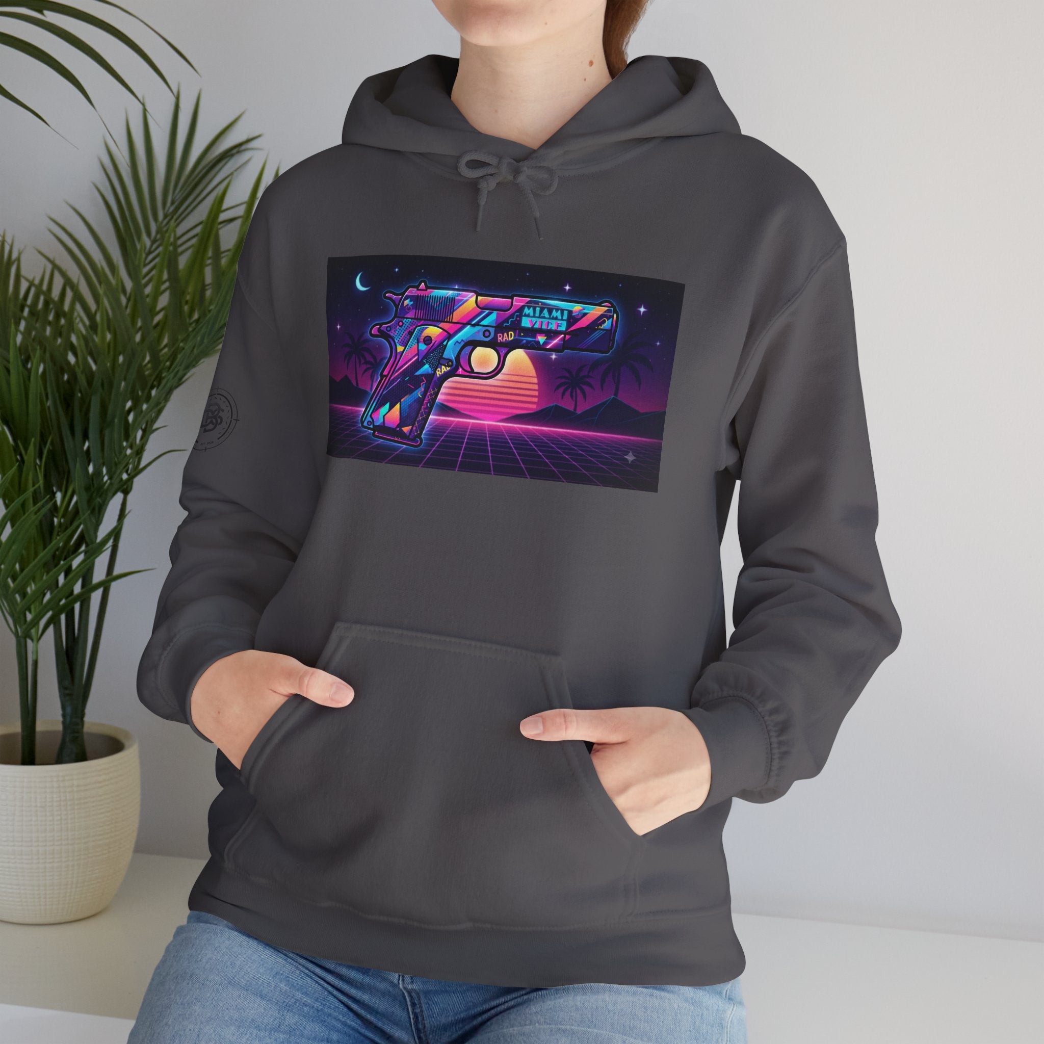 Retro 80's Pistol Sunset Hoodie — Neon Synthwave Vaporwave Graphic