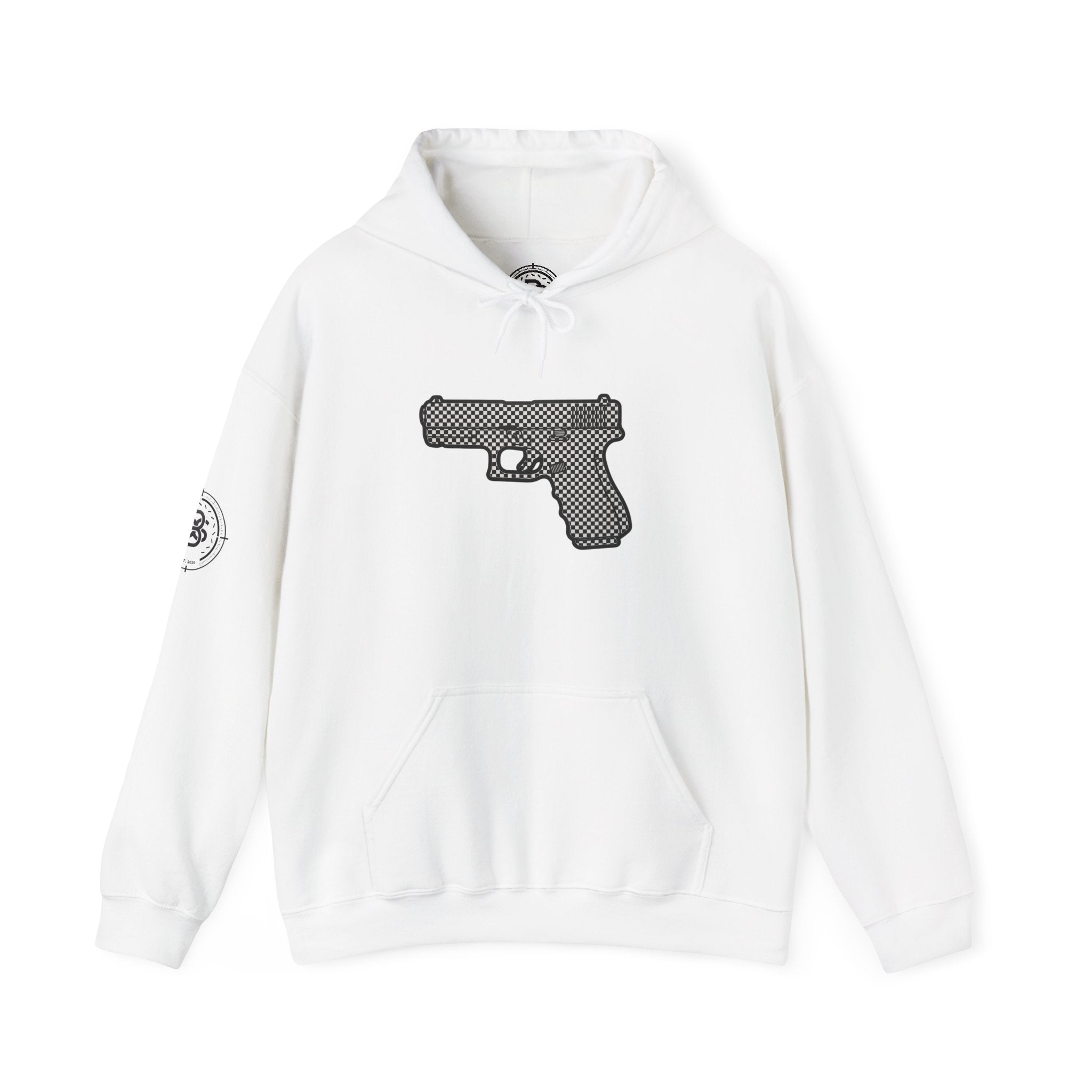 Checker Pistol Silhouette Hoodie - Graphic Pistol Pullover