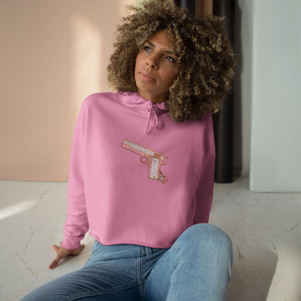 Large Pistol Crop Hoodie — Minimalist Feminine Streetwear