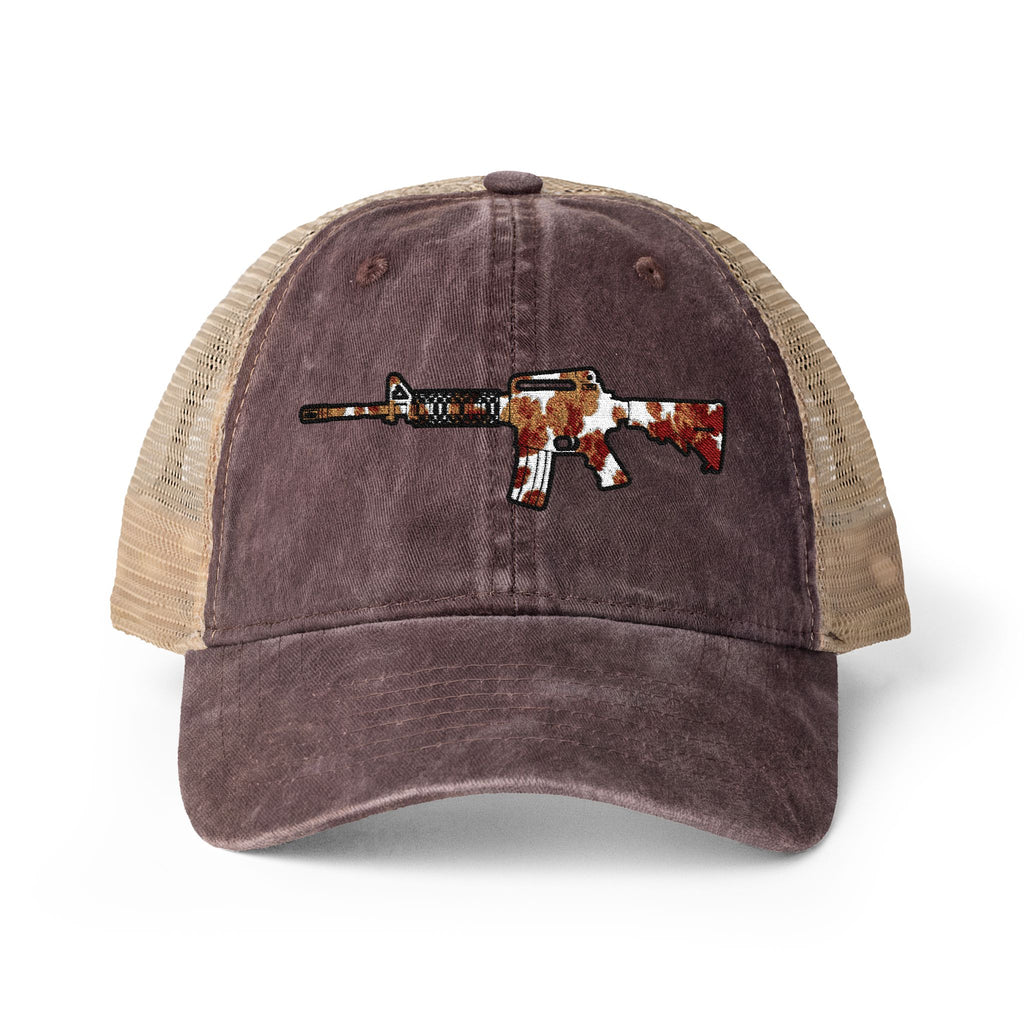 Cow Print AR Rifle Women's Washed Mesh-Back Cap