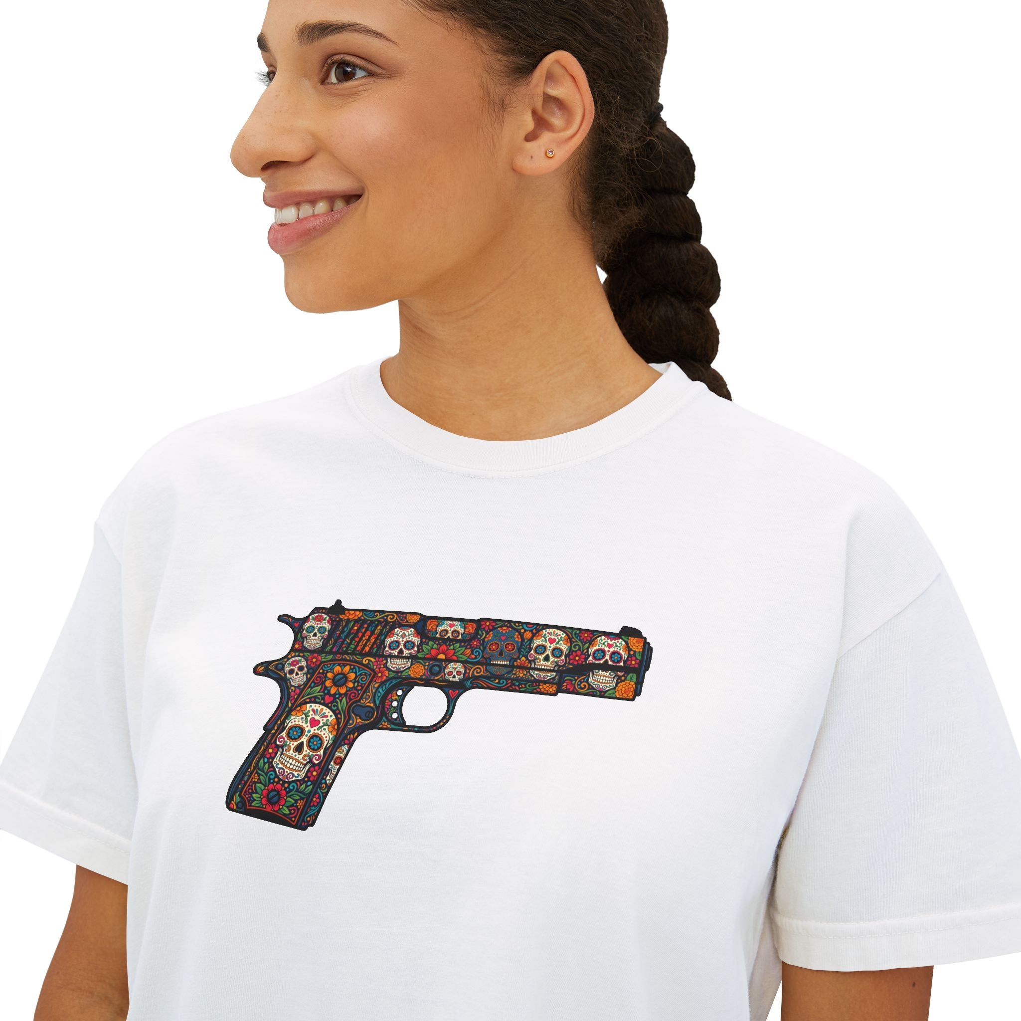 The Sugar Skull Collection -1911 Pistol- Women’s Boxy Tee