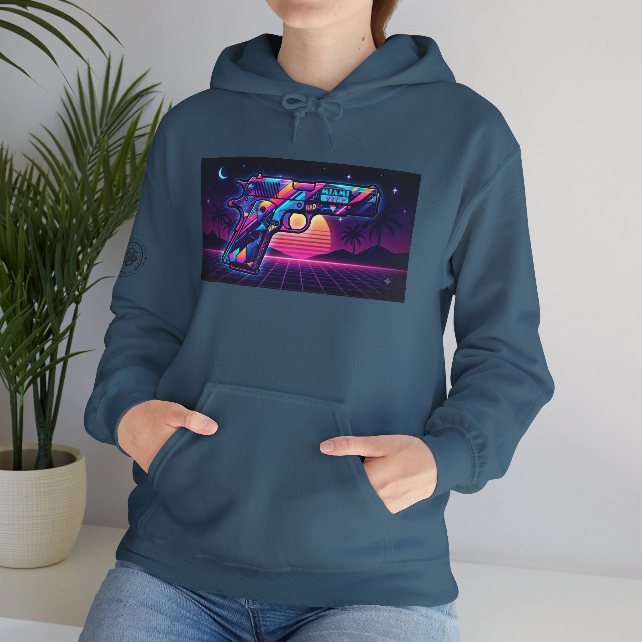 Retro 80's Pistol Sunset Hoodie — Neon Synthwave Vaporwave Graphic