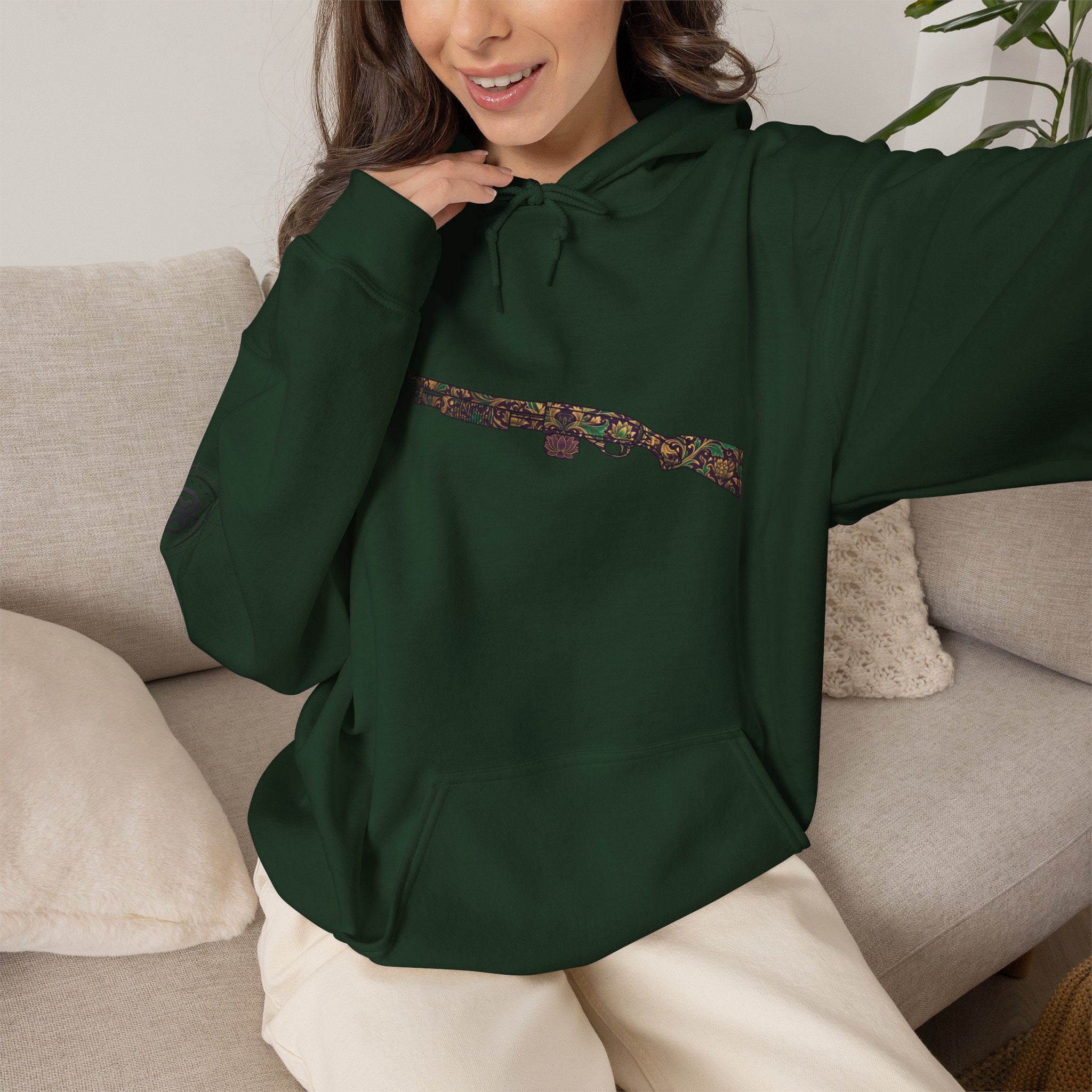 Floral Shotgun Hoodie-Vintage Gun Graphic