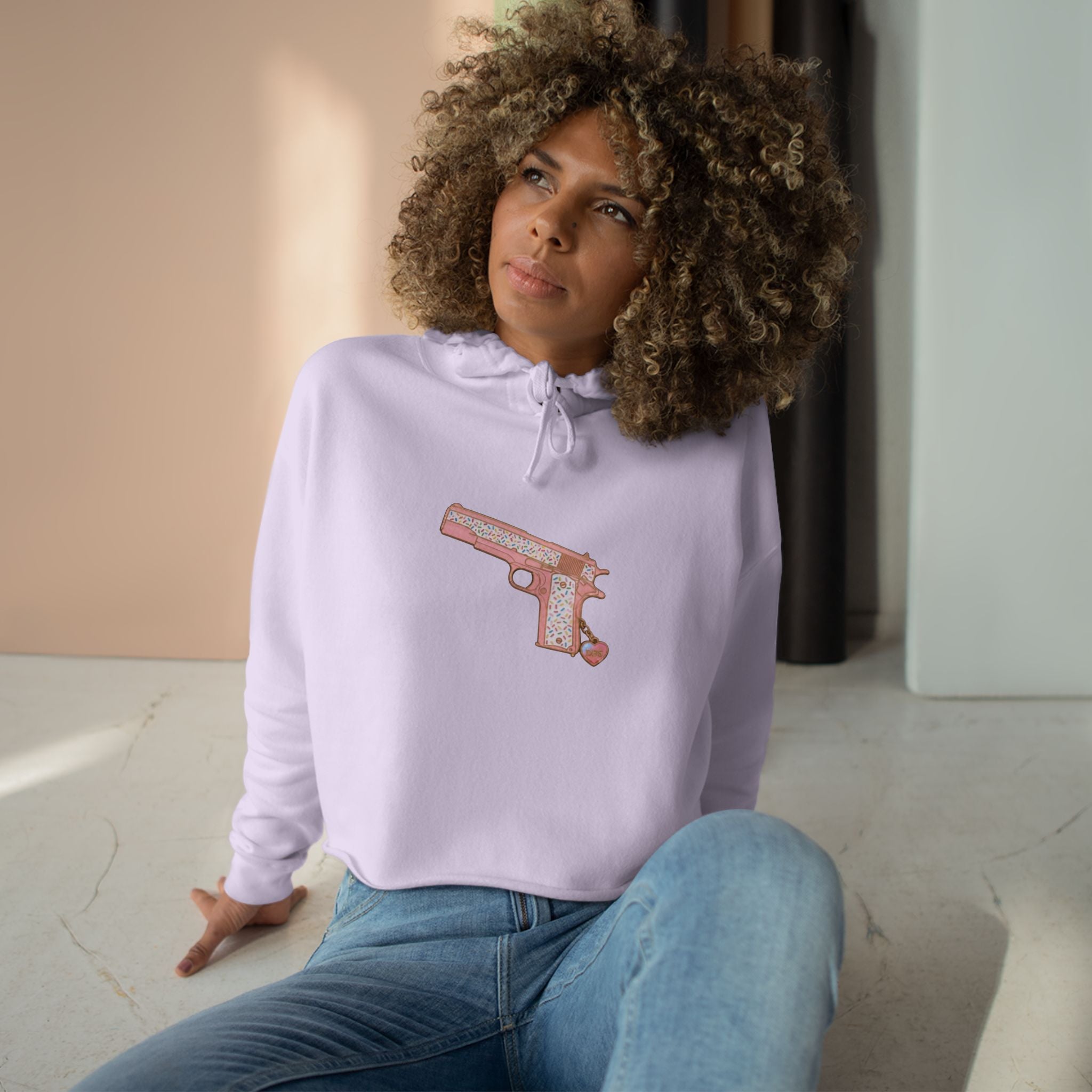 Large Pistol Crop Hoodie — Minimalist Feminine Streetwear