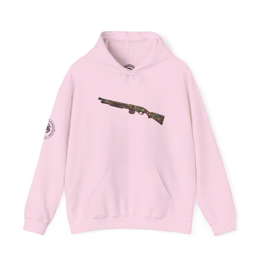 Floral Shotgun Hoodie-Vintage Gun Graphic