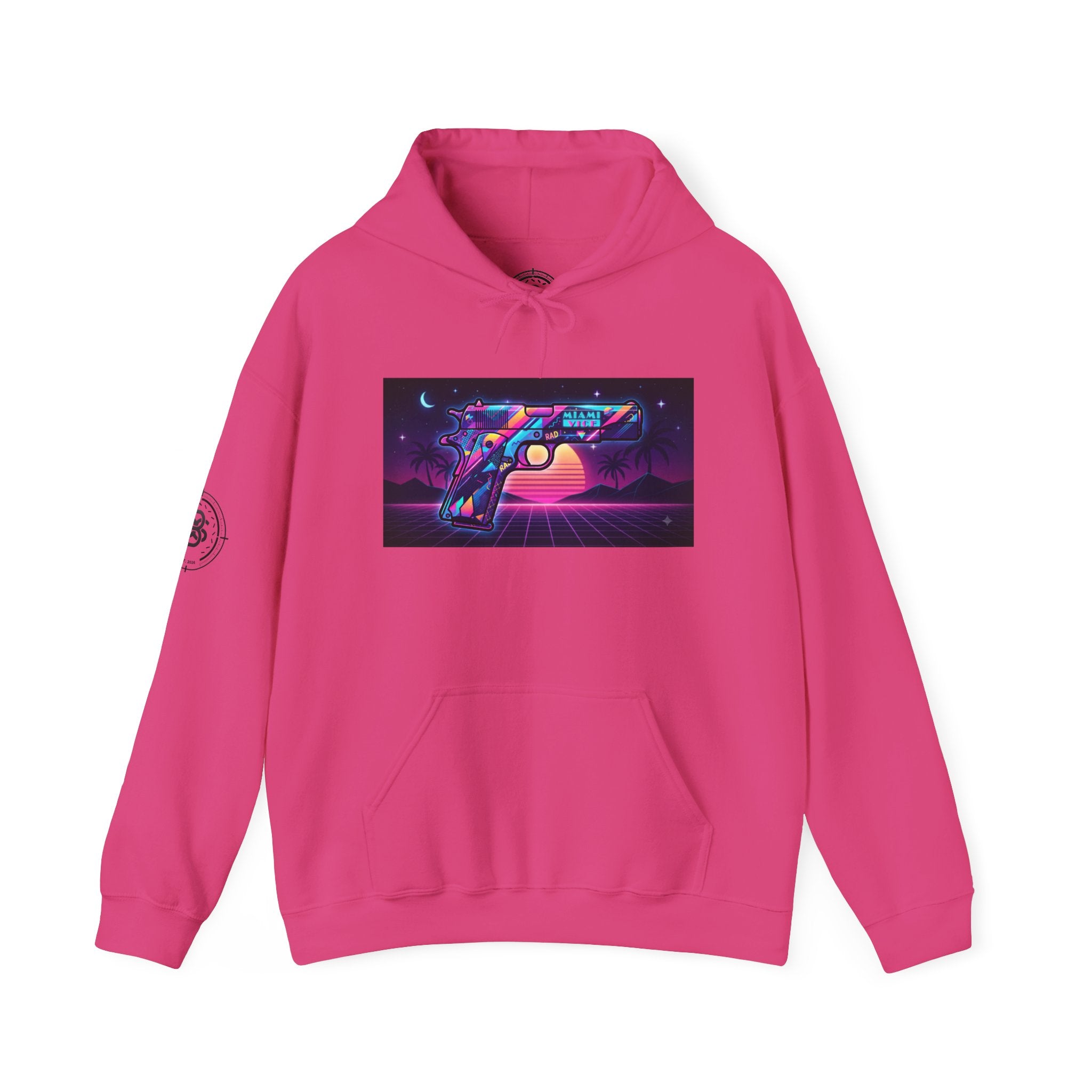 Retro 80's Pistol Sunset Hoodie — Neon Synthwave Vaporwave Graphic