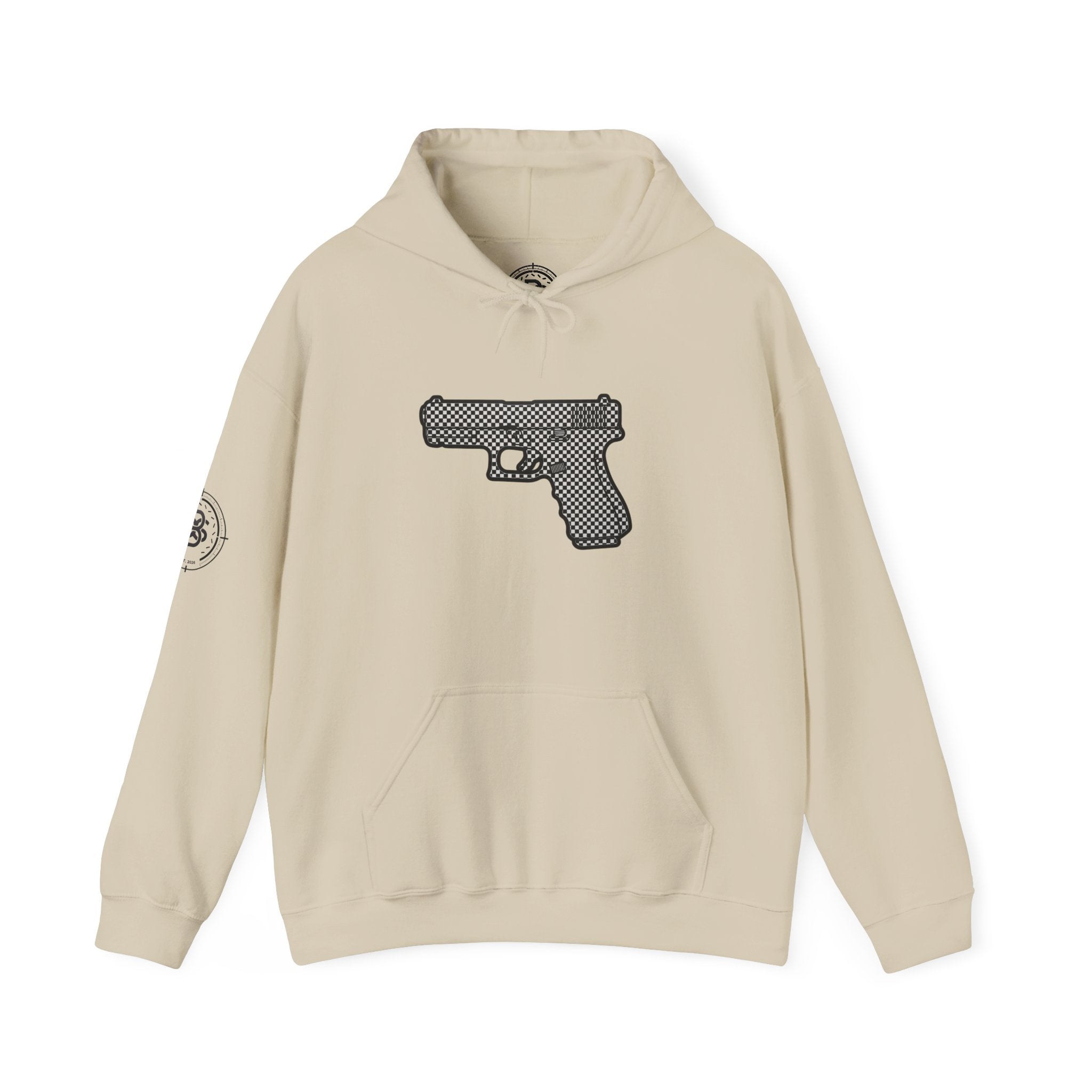 Checker Pistol Silhouette Hoodie - Graphic Pistol Pullover
