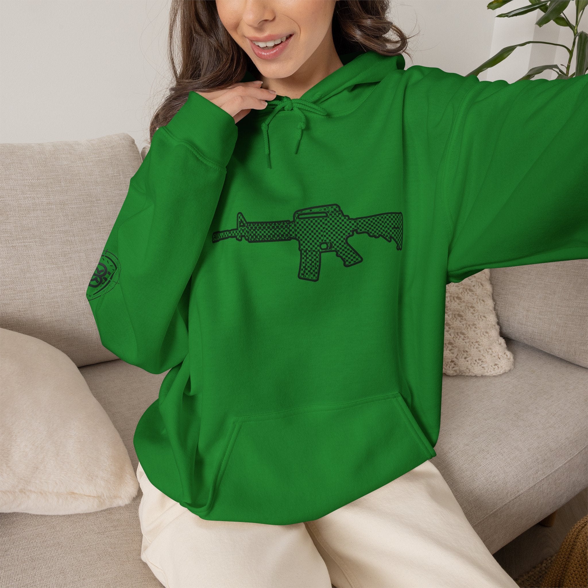 Checker Rifle Outline Graphic Hoodie