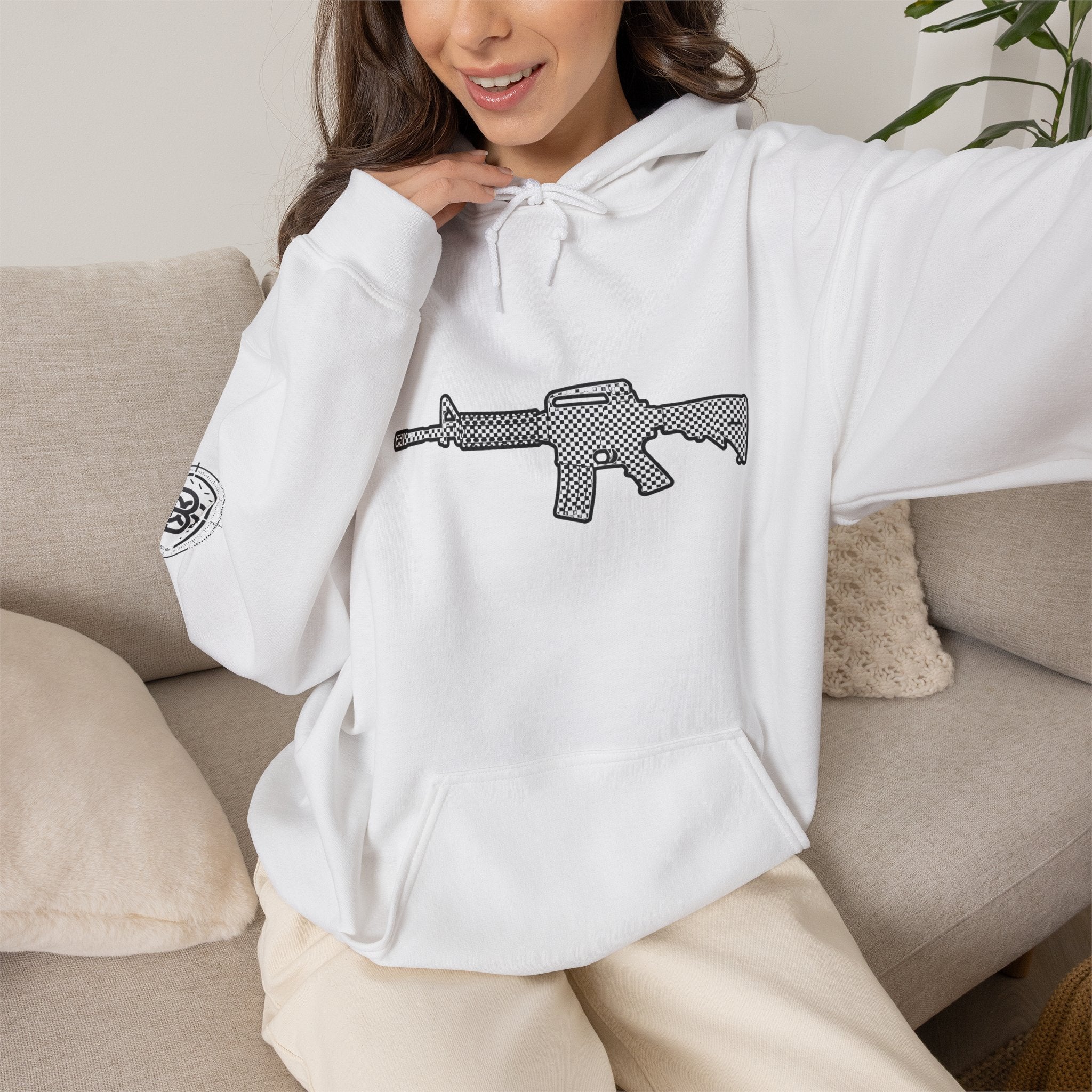 Checker Rifle Outline Graphic Hoodie