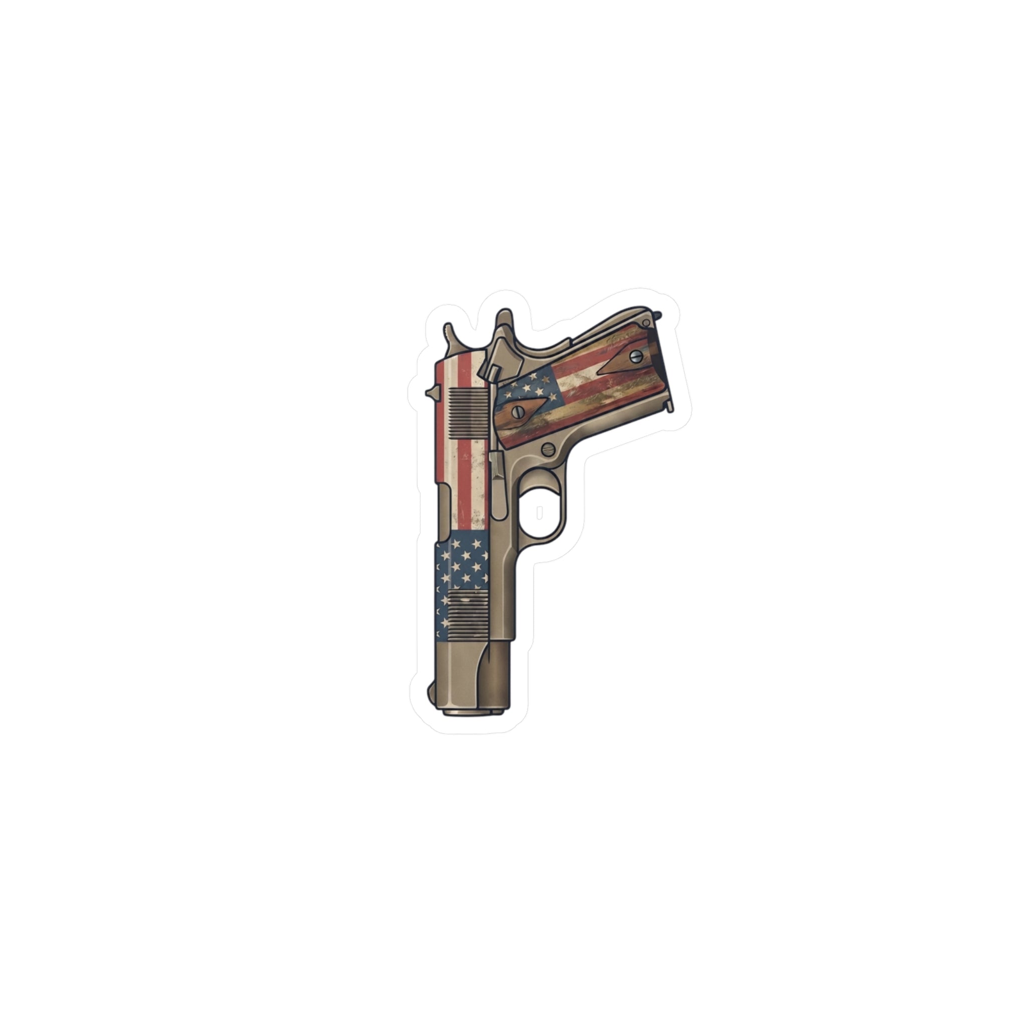 Patriotic Pistol Vinyl Sticker — American Flag Gun Kiss-Cut Decal