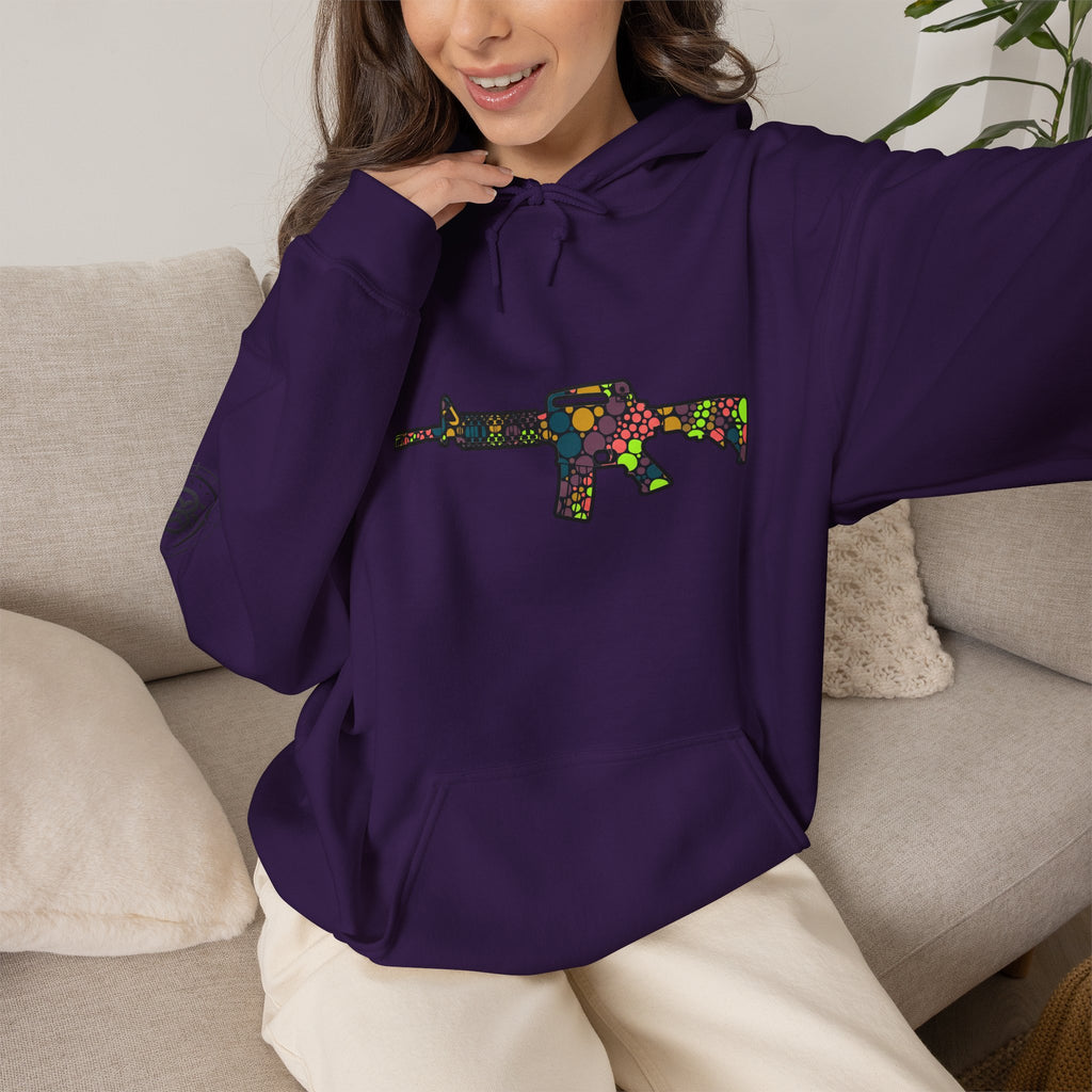 Rifle Dot Pattern Hoodie — Colorful Tactical Graphic Sweatshirt