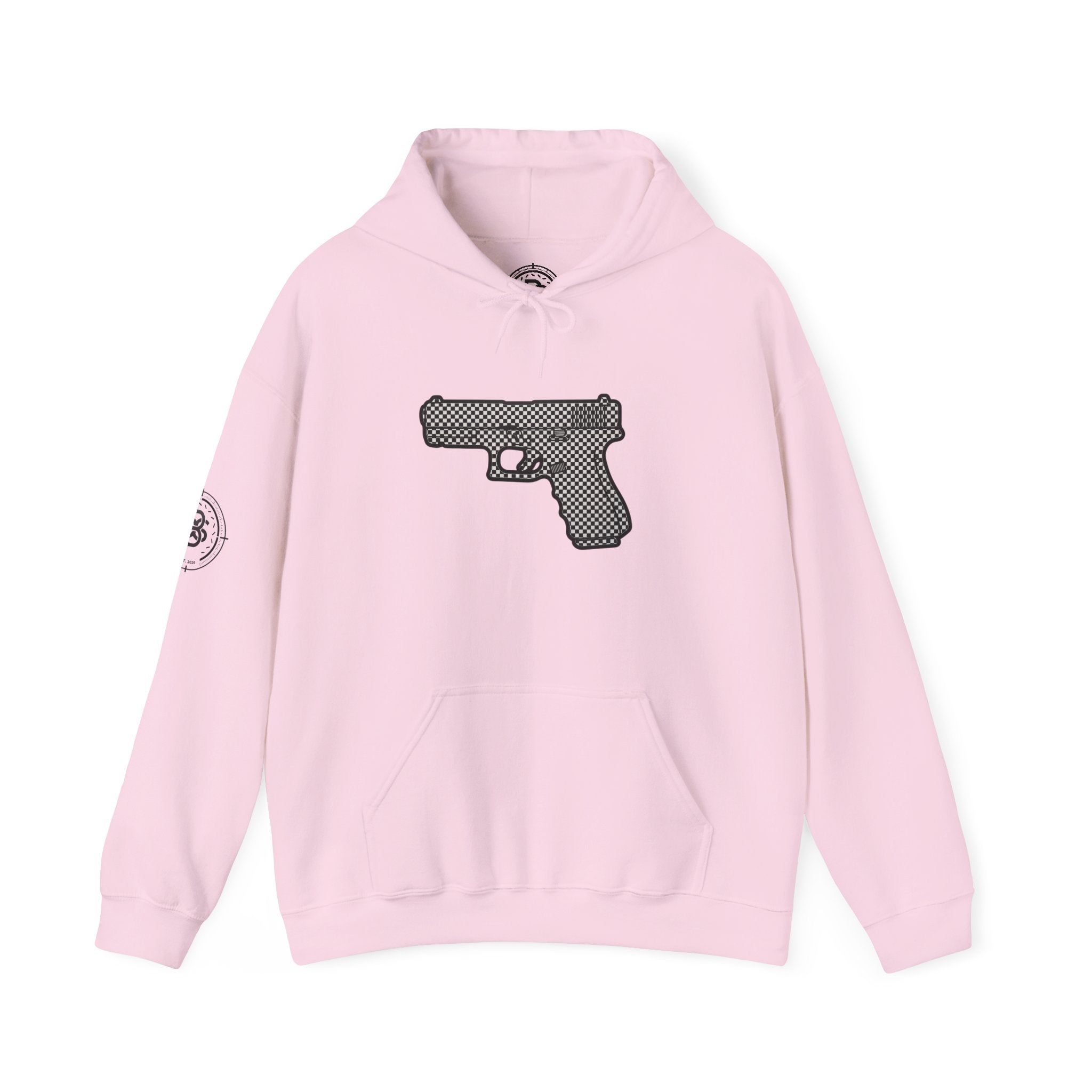 Checker Pistol Silhouette Hoodie - Graphic Pistol Pullover