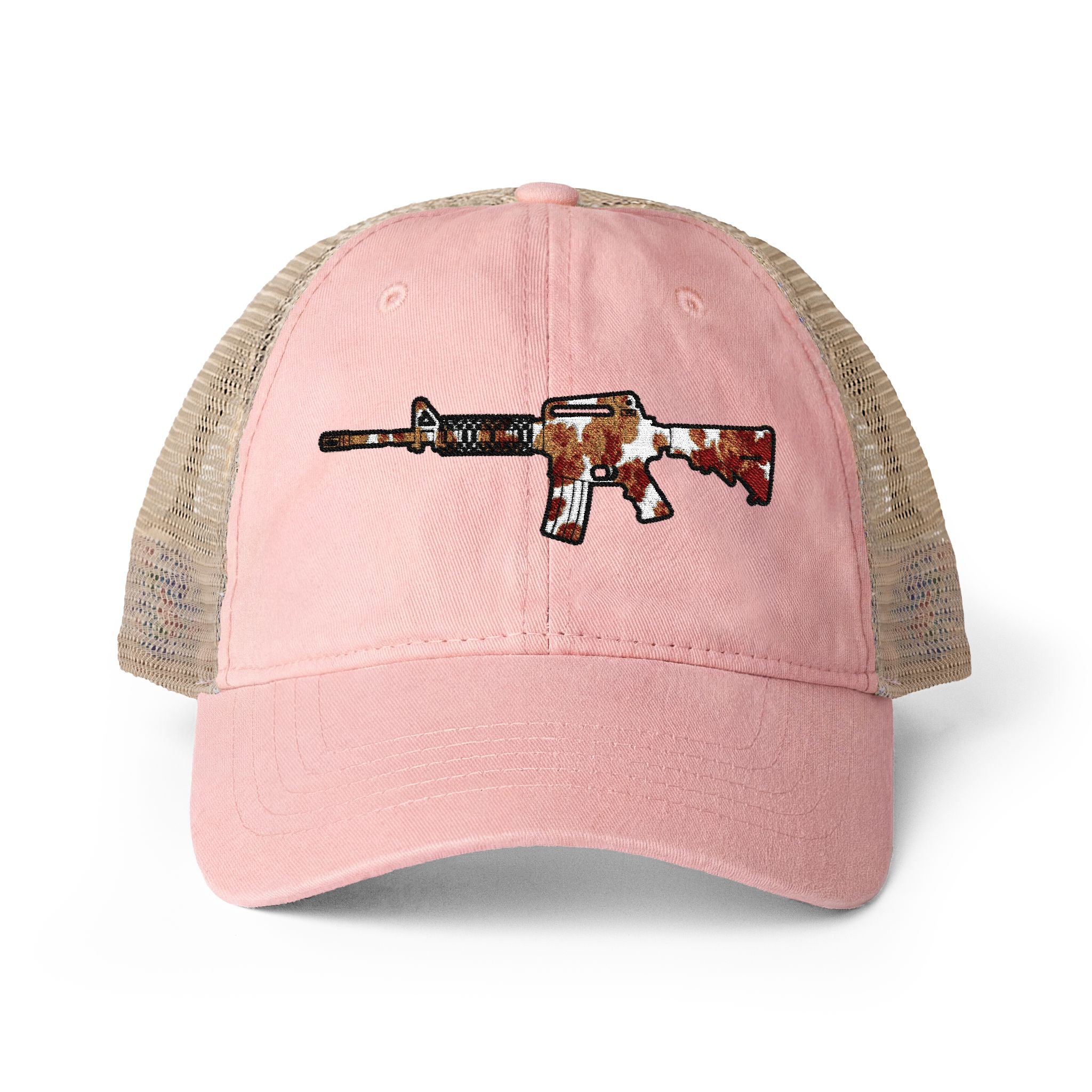 Cow Print AR Rifle Women's Washed Mesh-Back Cap