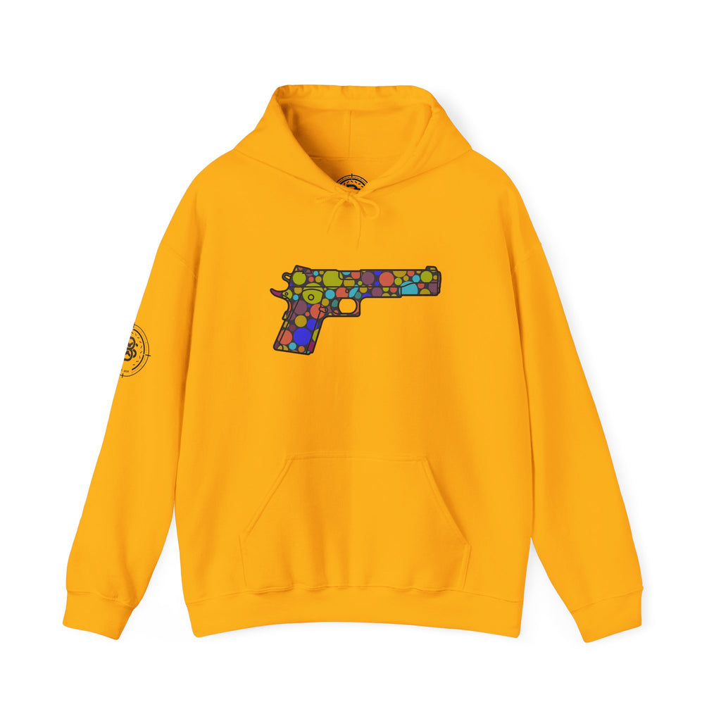 Dots Pistol Silhouette Hoodie — Colorful Mosaic Pistol Graphic Sweatshirt