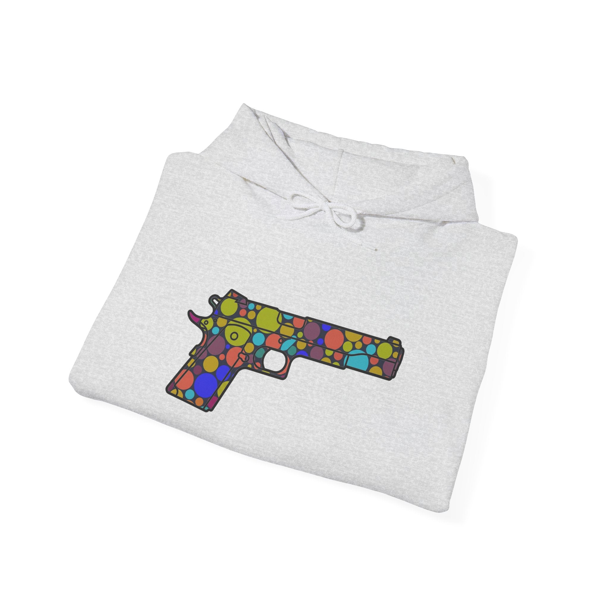 Dots Pistol Silhouette Hoodie — Colorful Mosaic Pistol Graphic Sweatshirt