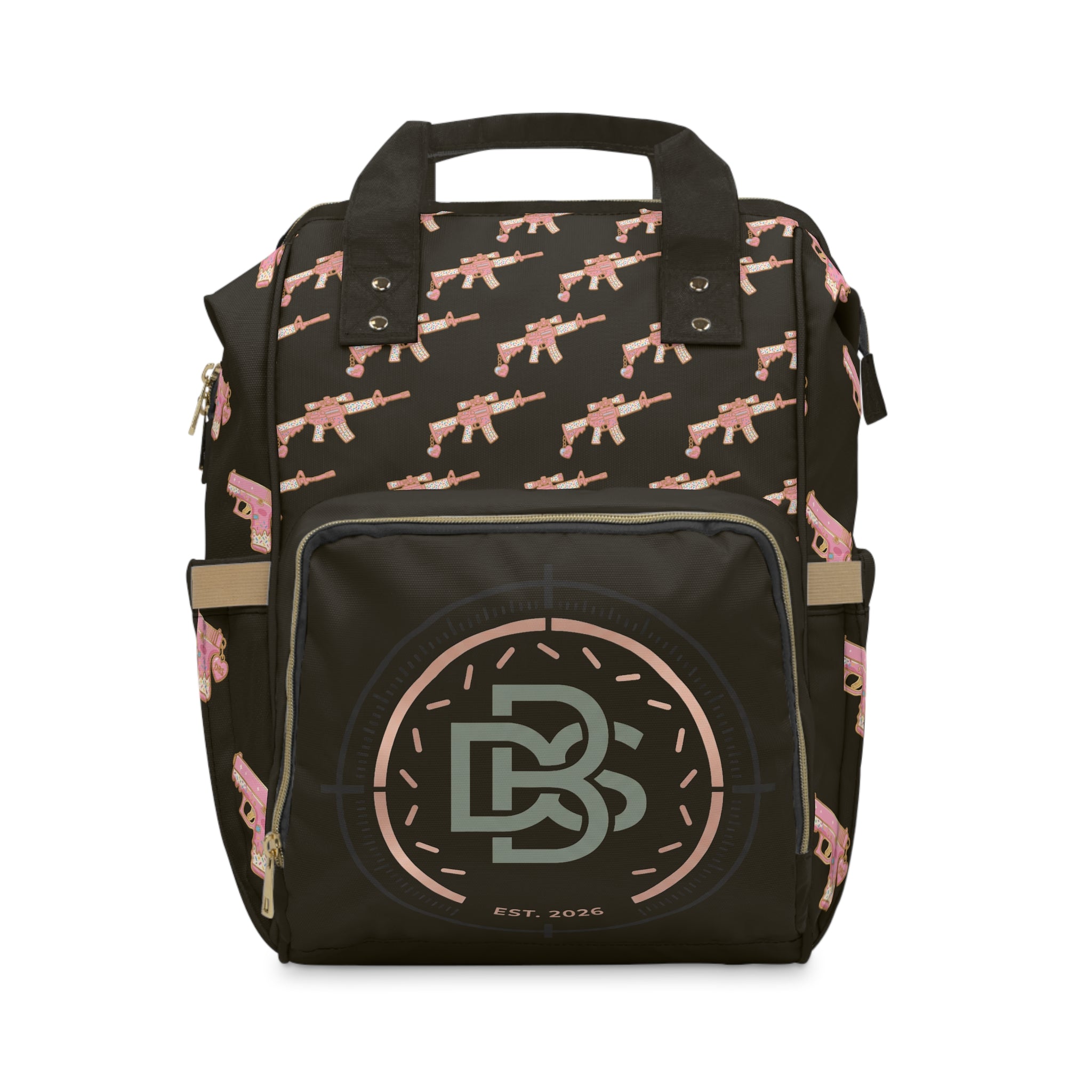 Black & Pink Multigun Print Backpack
