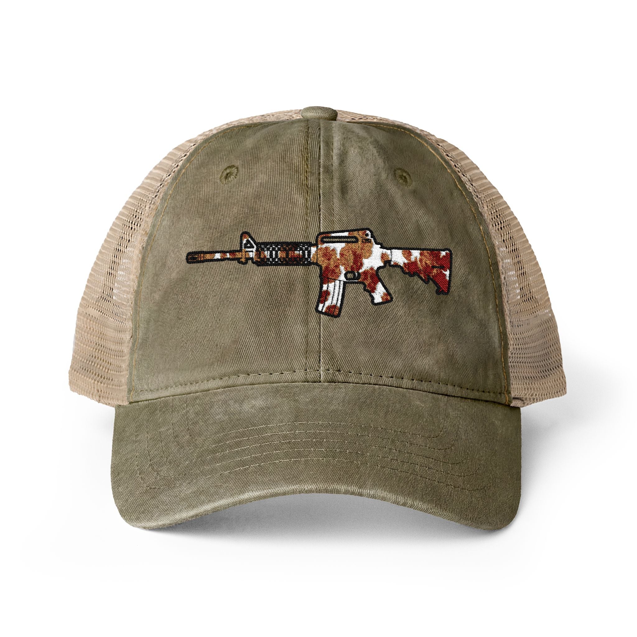 Cow Print AR Rifle Women's Washed Mesh-Back Cap