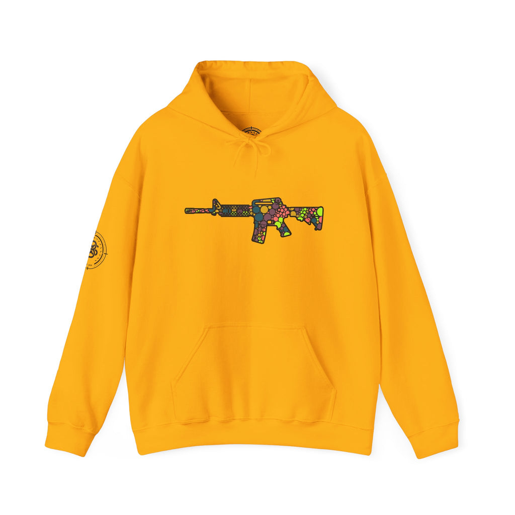 Rifle Dot Pattern Hoodie — Colorful Tactical Graphic Sweatshirt
