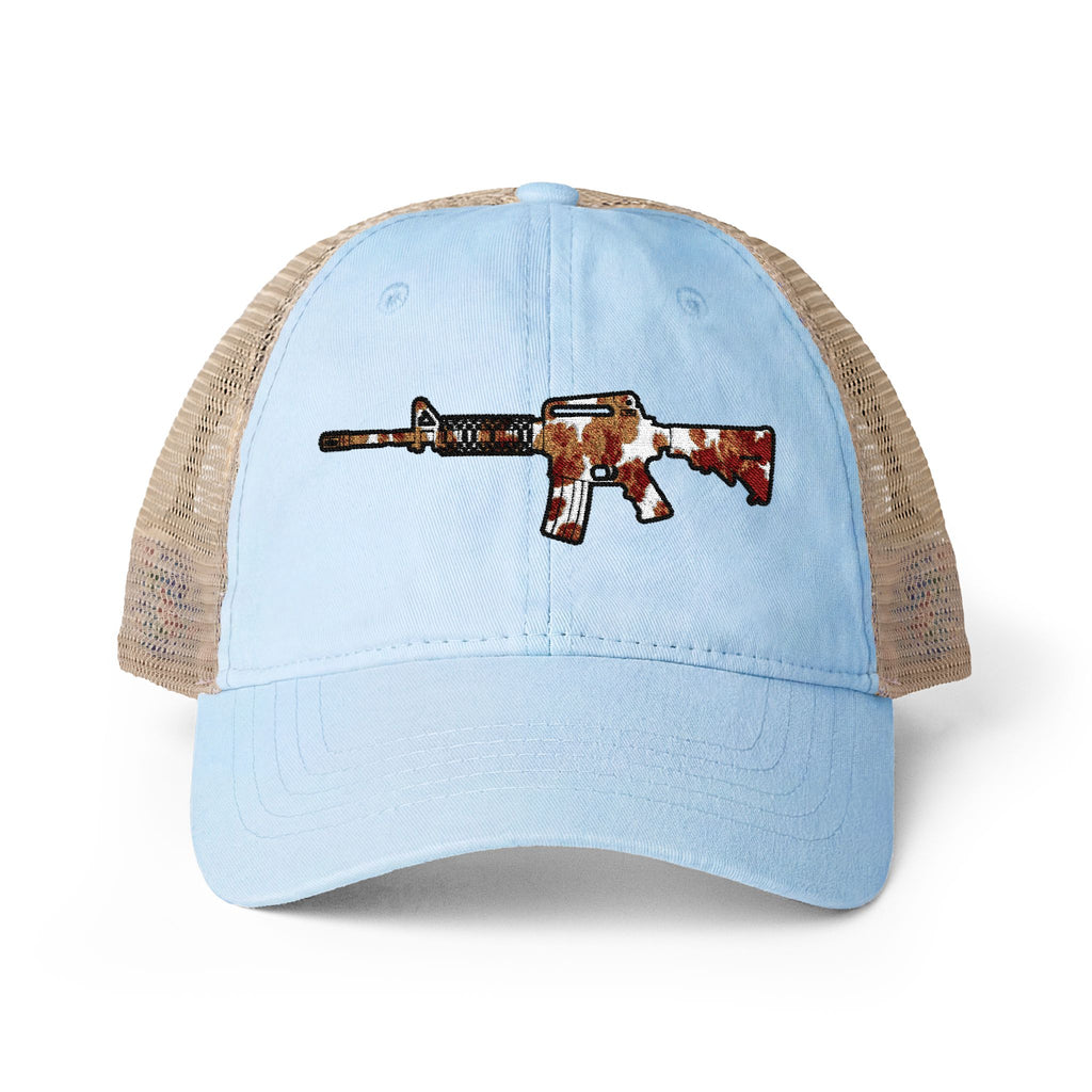 Cow Print AR Rifle Women's Washed Mesh-Back Cap
