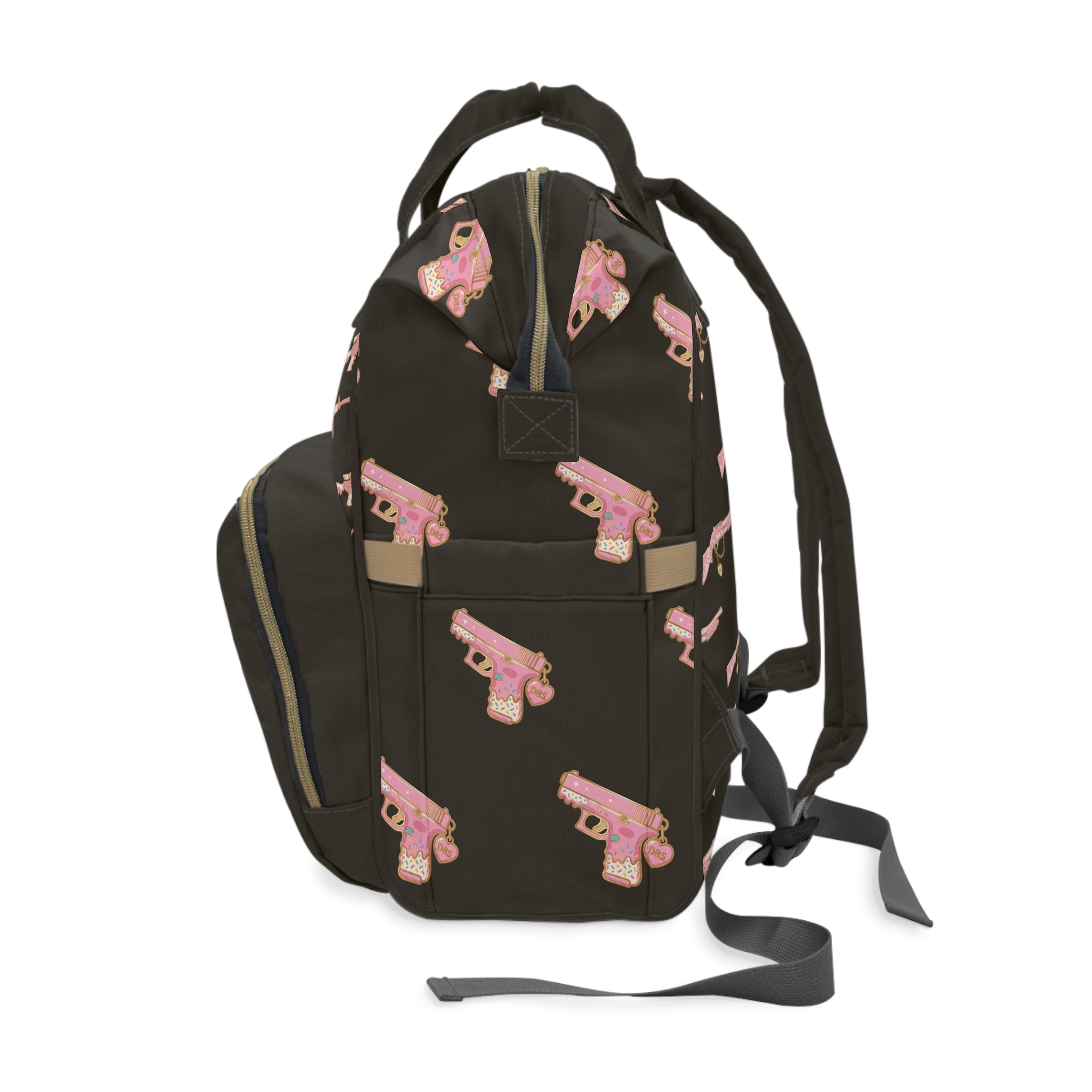 Black & Pink Multigun Print Backpack